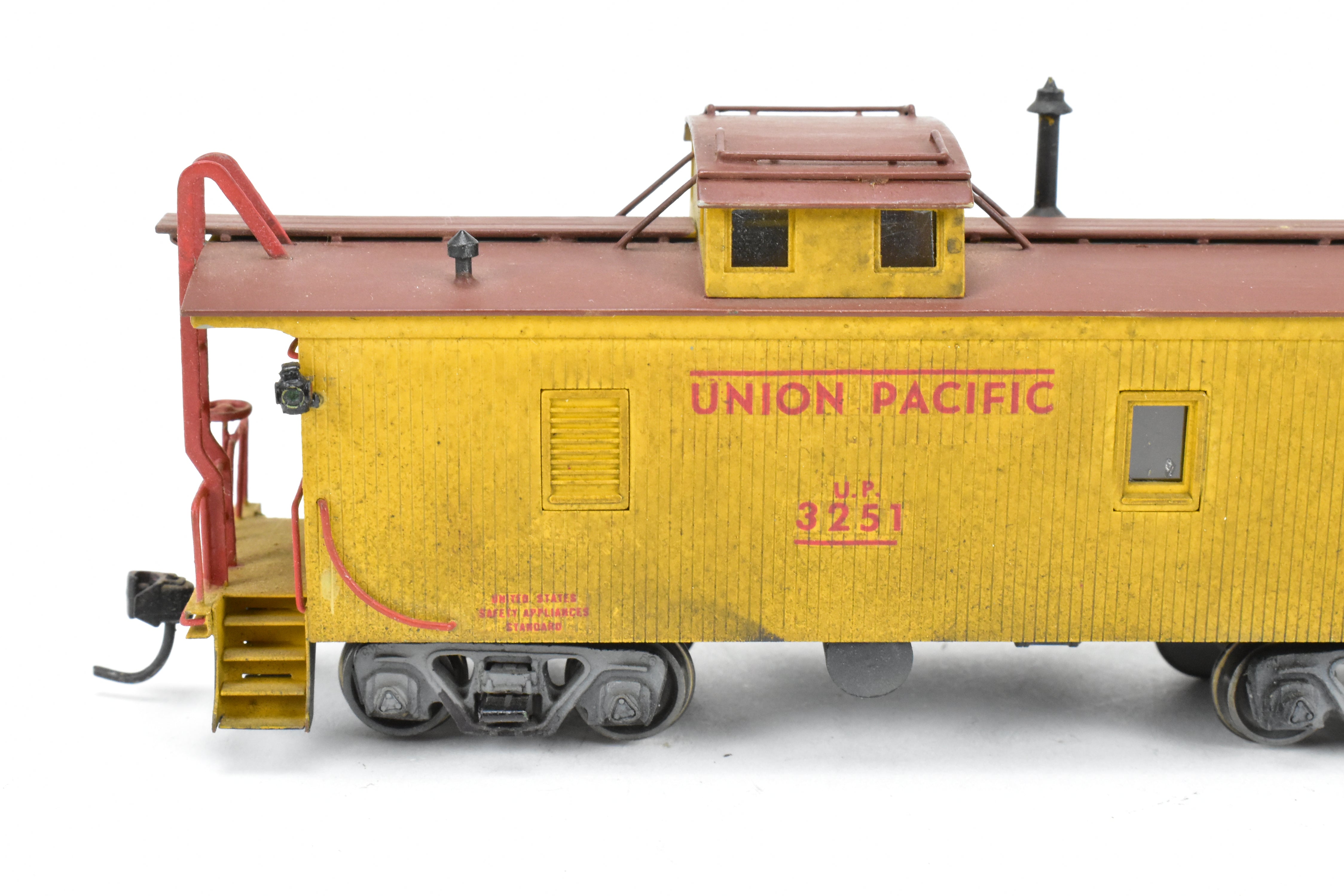 HO Scale Brass Lambert Union Pacific CA - 1 Caboose Model with Incorrect Trucks, Custom Painting and Weathered Appearance