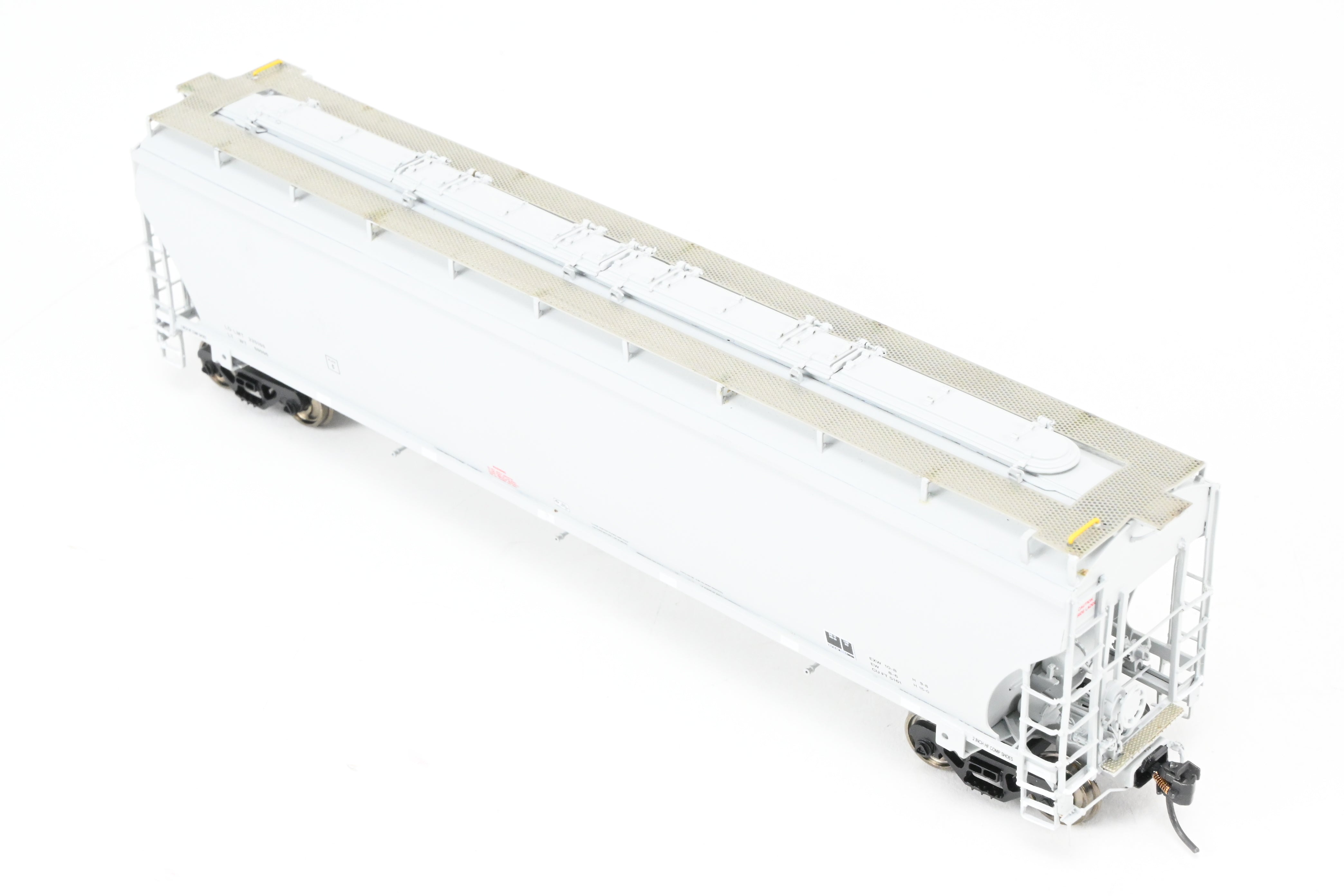 HO Scale Brass Model of Pecos River Brass's Trinity 5161 CF Covered Hopper Freight Car in FP Grey with Data Only Lettering