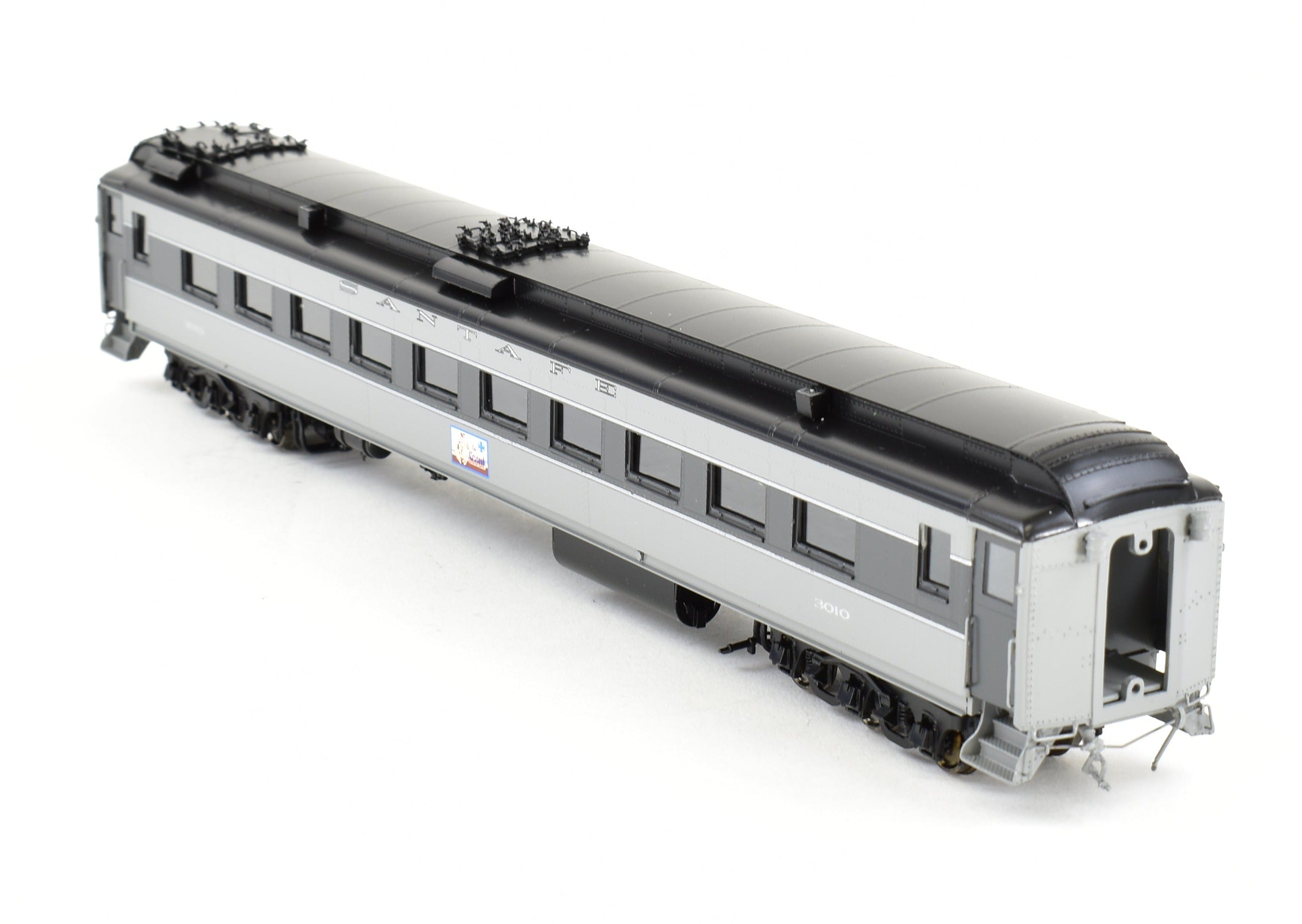 HO Scale Brass Model of Pecos River Brass ATSF - Santa Fe Heavyweight 3000 Series Chair Car FP Grey Named 'The Scout'