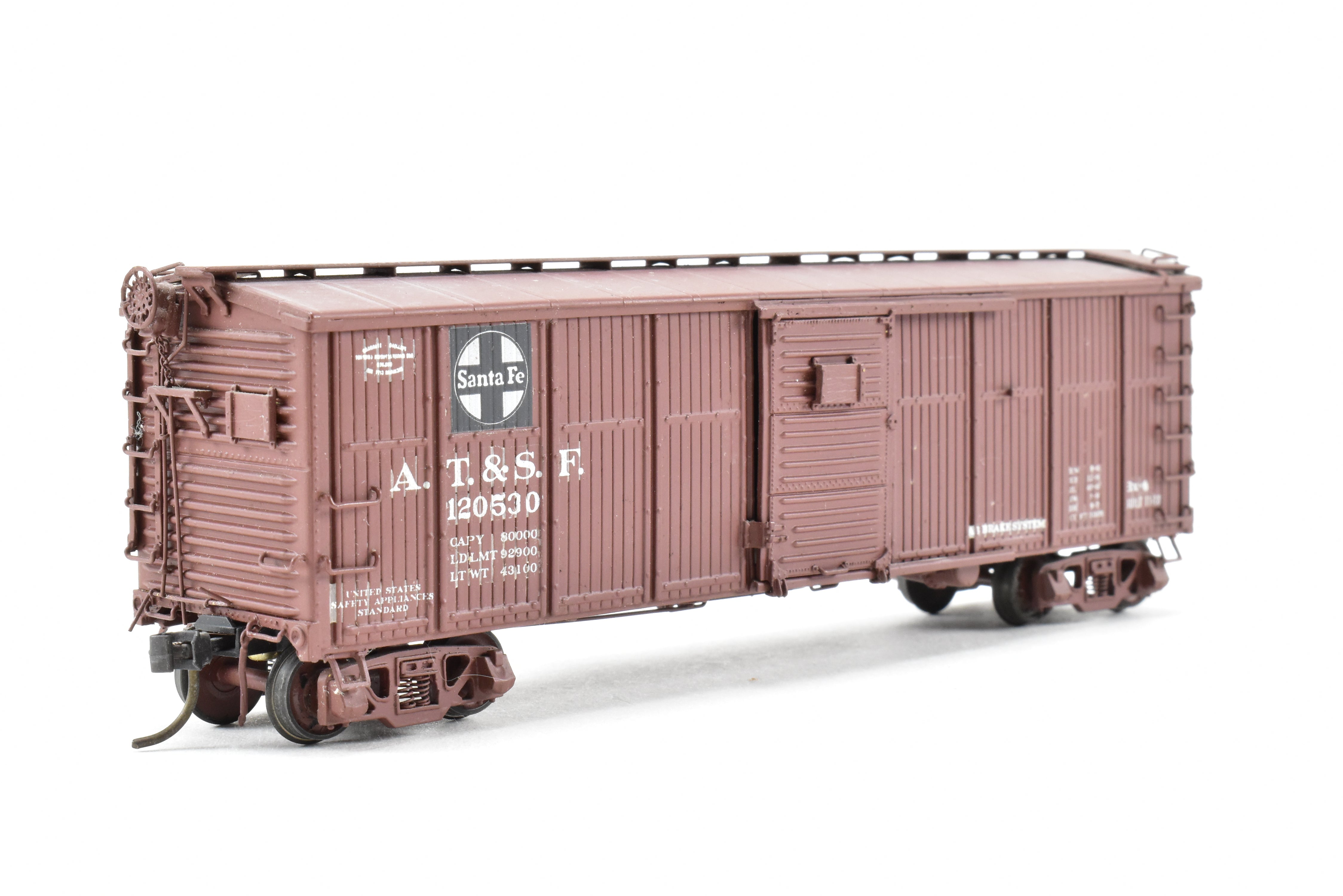 HO Scale Brass Model of Pecos River Brass ATSF - Santa Fe Bx - 6 Boxcar Featuring Ajax Brake Wheel and AB Brake System, Car Numbered CP #120530