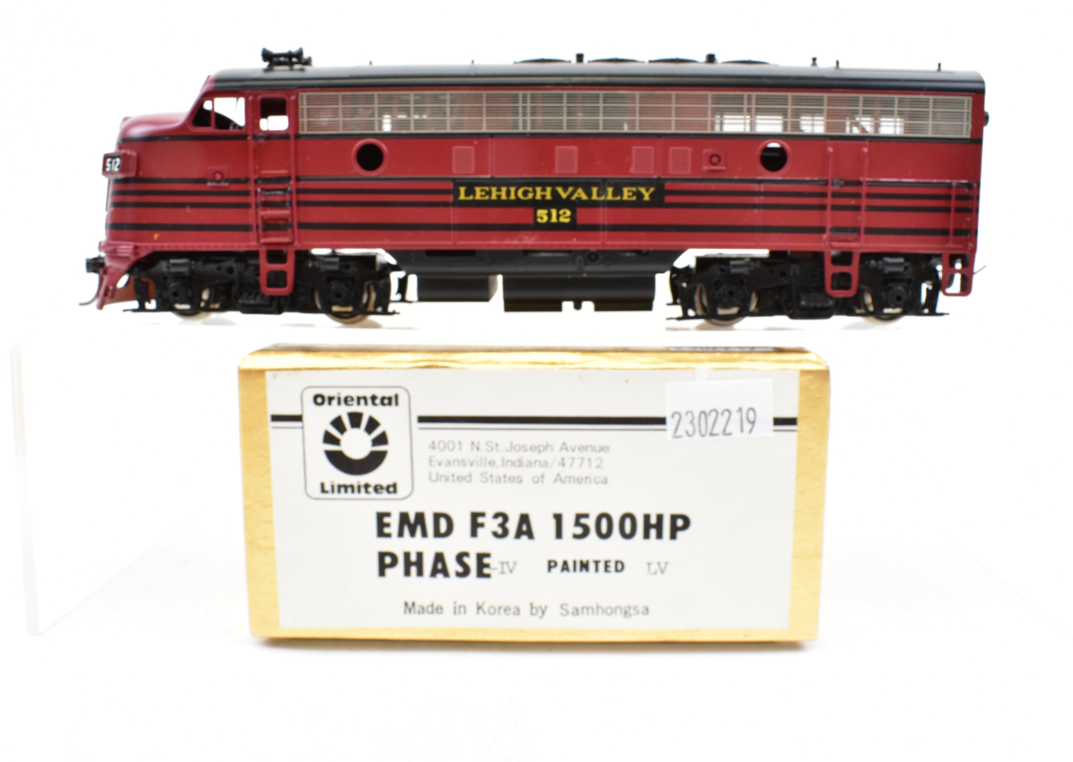 HO Scale Brass Oriental Limited Lehigh Valley EMD F3A Phase IV Factory-Painted Locomotive #512