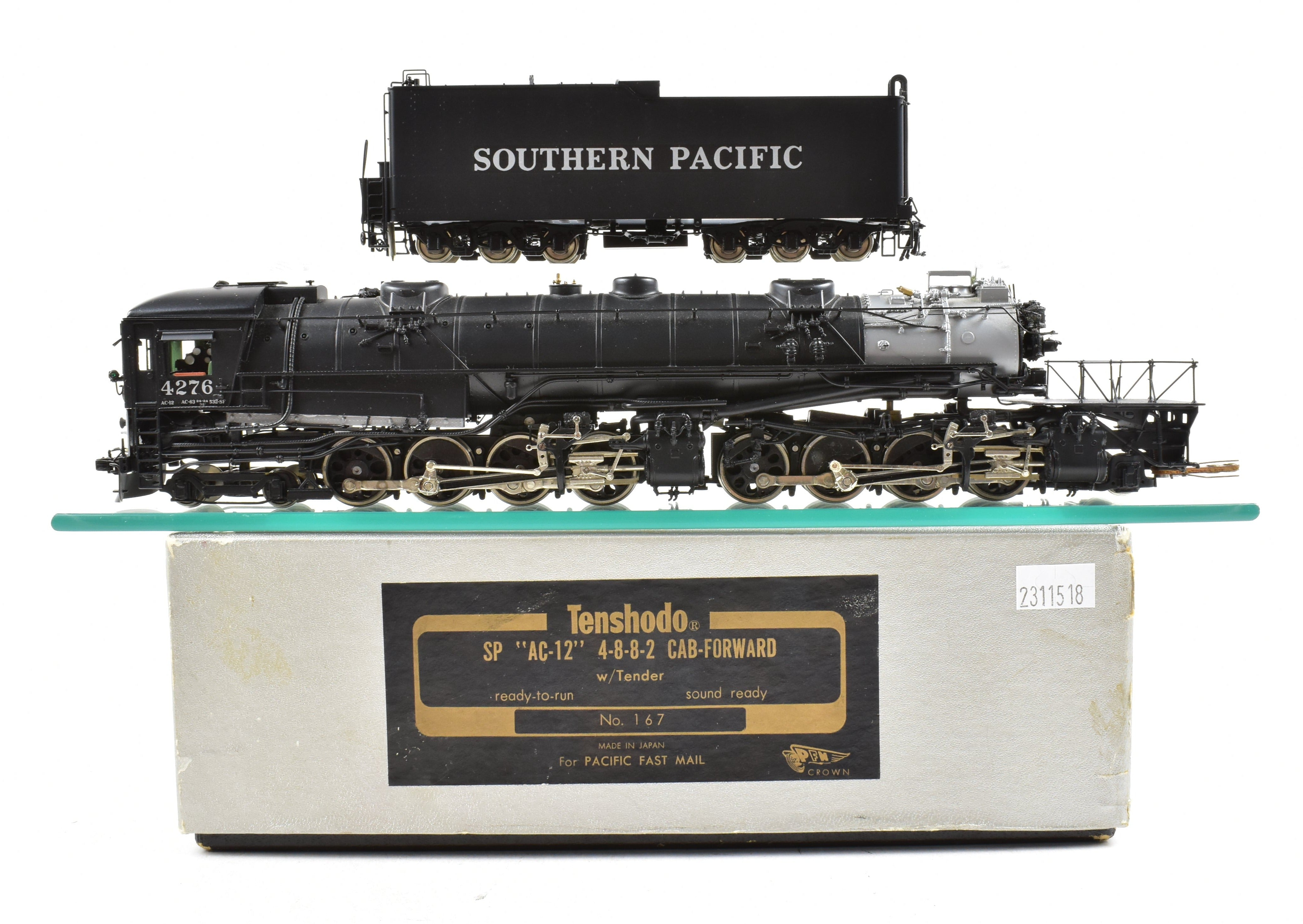 HO Scale Brass Model Train - PFM Tenshodo Southern Pacific AC - 12 4 - 8 - 8 - 2 Cab Forward Factory - Painted Locomotive, Crown Model, No. 4276, 1983 Run