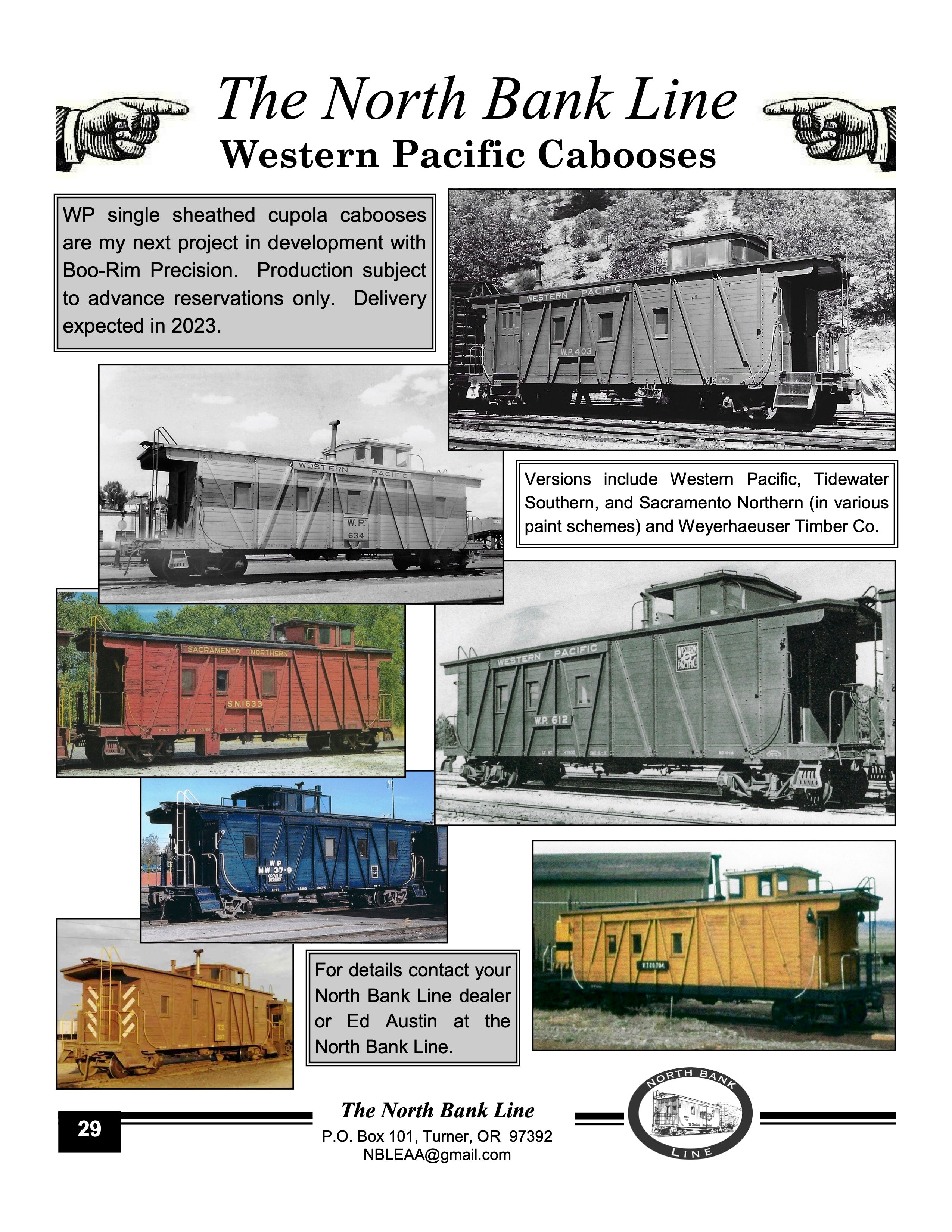 HO Scale Brass Model North Bank Line - Western Pacific Cabooses for Model Train Enthusiasts