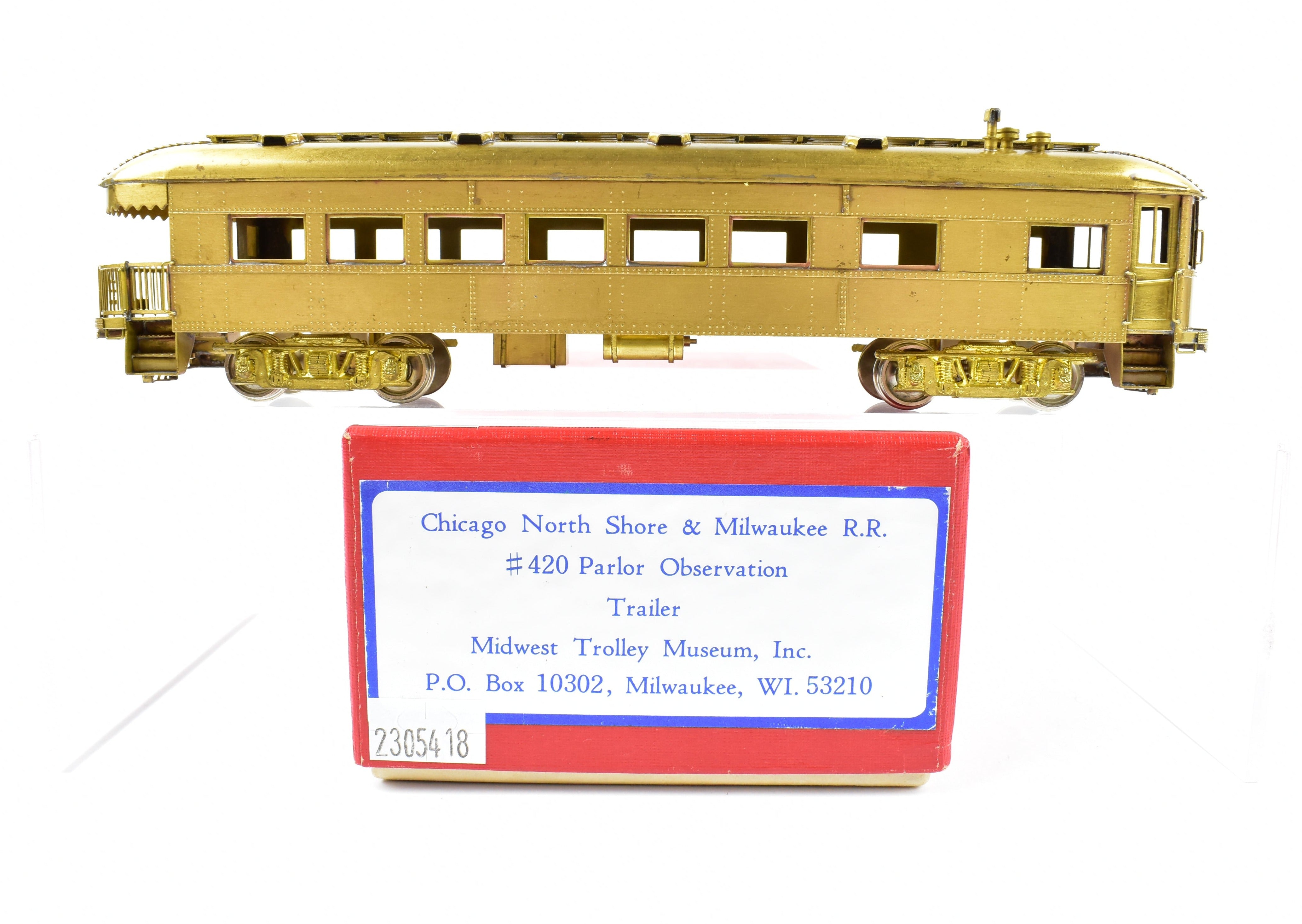 HO Scale Brass Model Midwest Trolley Museum CNS&M - North Shore Line No. 420 Parlor Observation Unpowered Trailer for Model Train Enthusiasts