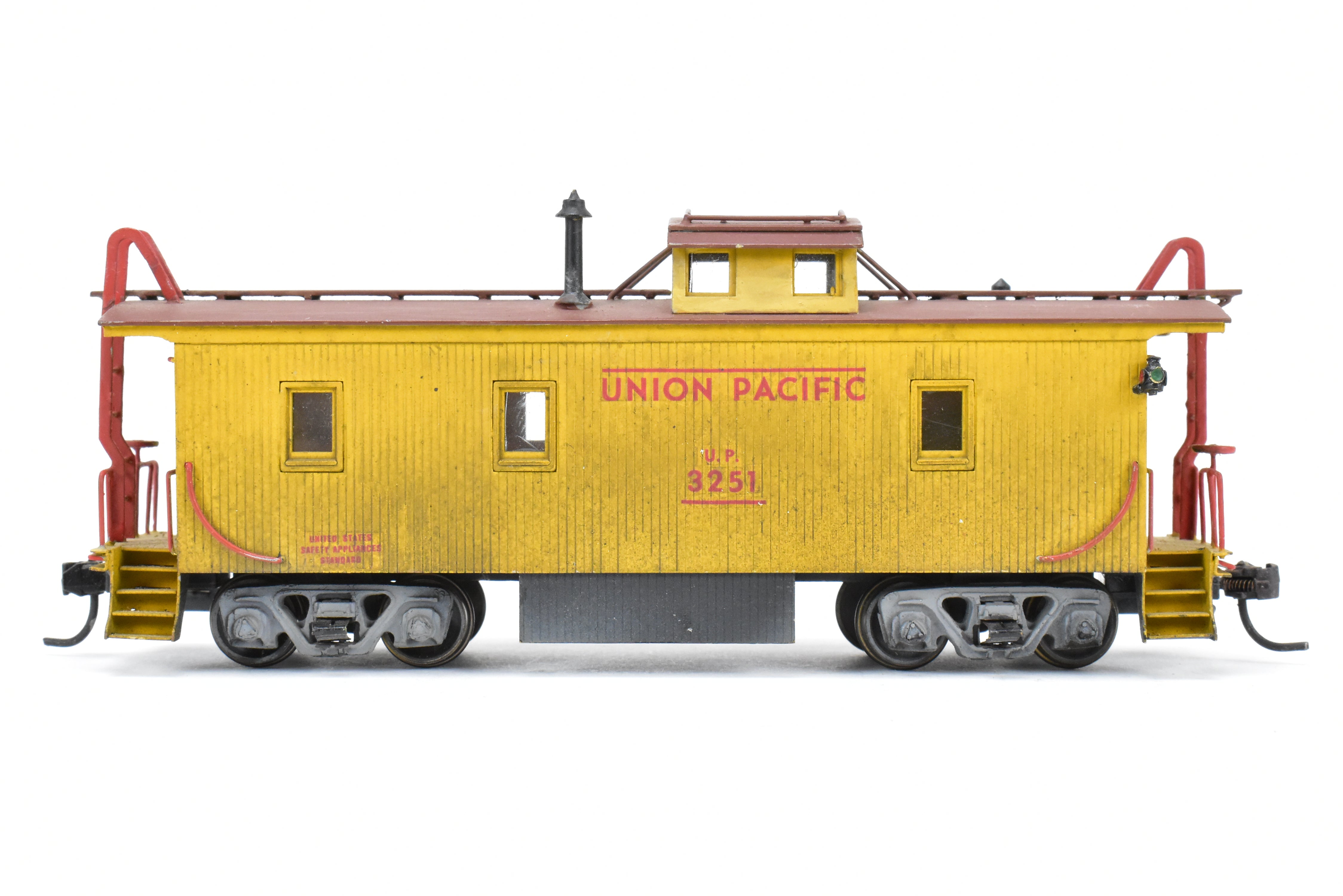 HO Scale Brass Lambert Union Pacific CA - 1 Caboose Model with Incorrect Trucks, Custom Painting and Weathered Appearance