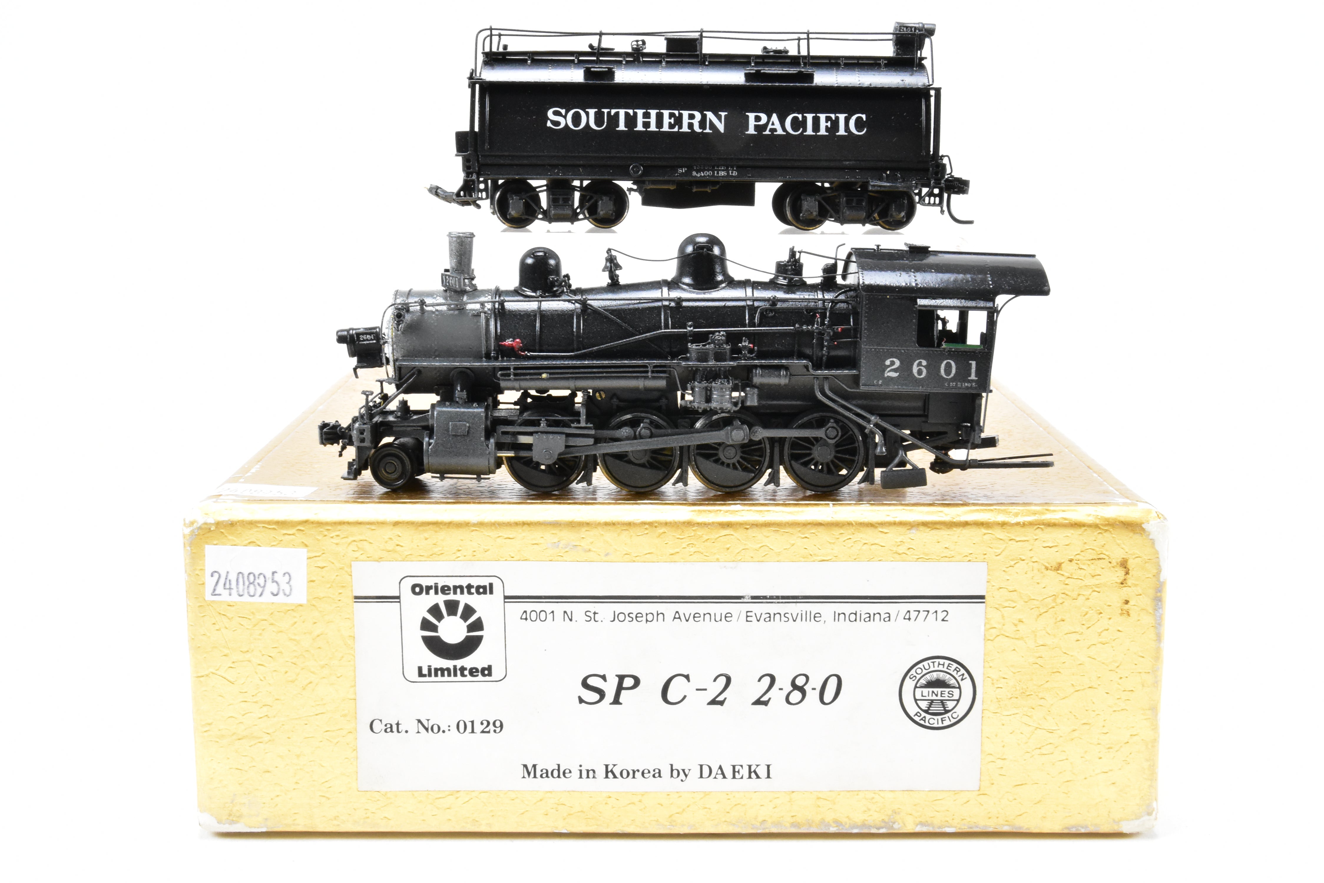 HO Scale Brass Model Train - Southern Pacific Class C - 2 2 - 8 - 0 Oriental Limited with Tsunami DCC and Sound System, Cab Number 2601