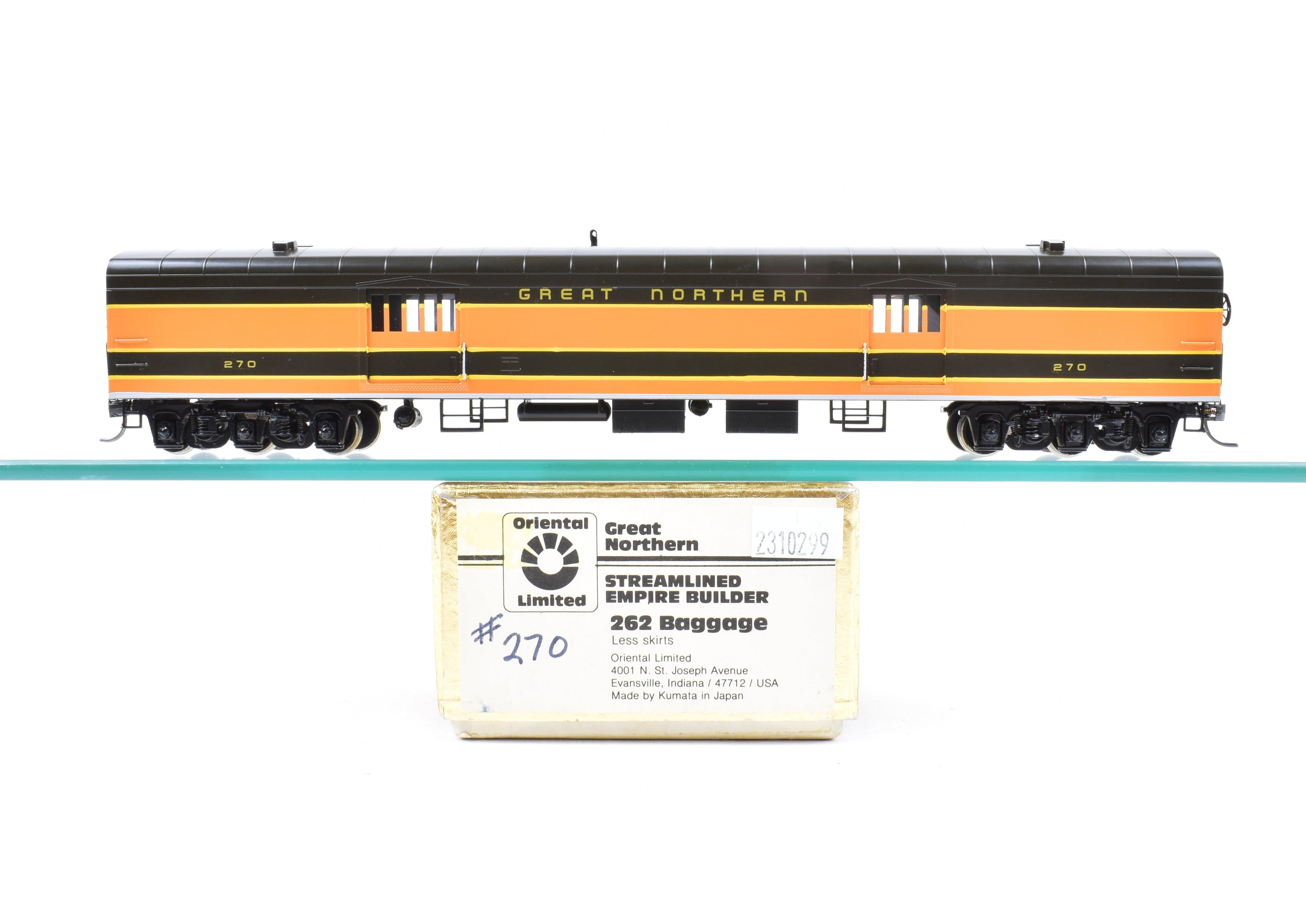 HO Scale Brass Model Train - Oriental Limited GN Great Northern Streamlined Empire Builder 262 Baggage Car without Skirts CP