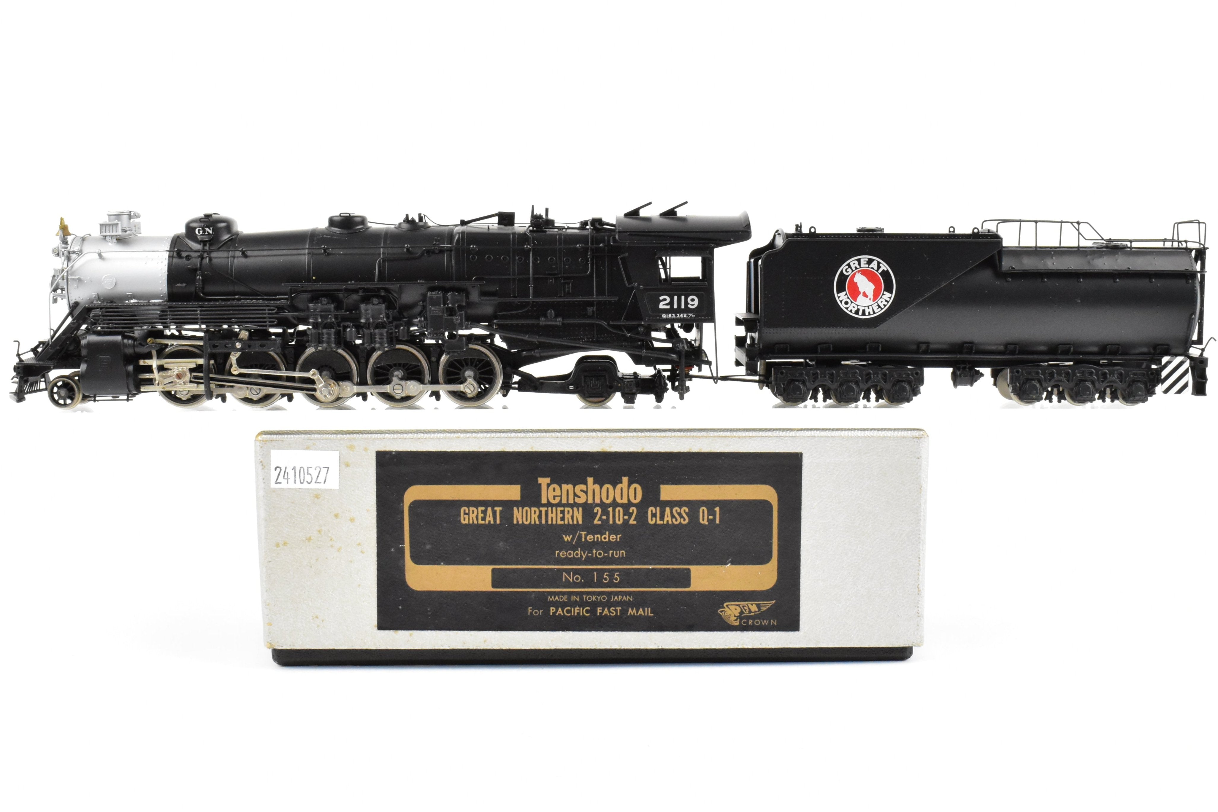 HO Scale Brass Model Train - PFM Tenshodo Great Northern 2-10-2 Class Q-1 Factory Painted Crown Model #2119
