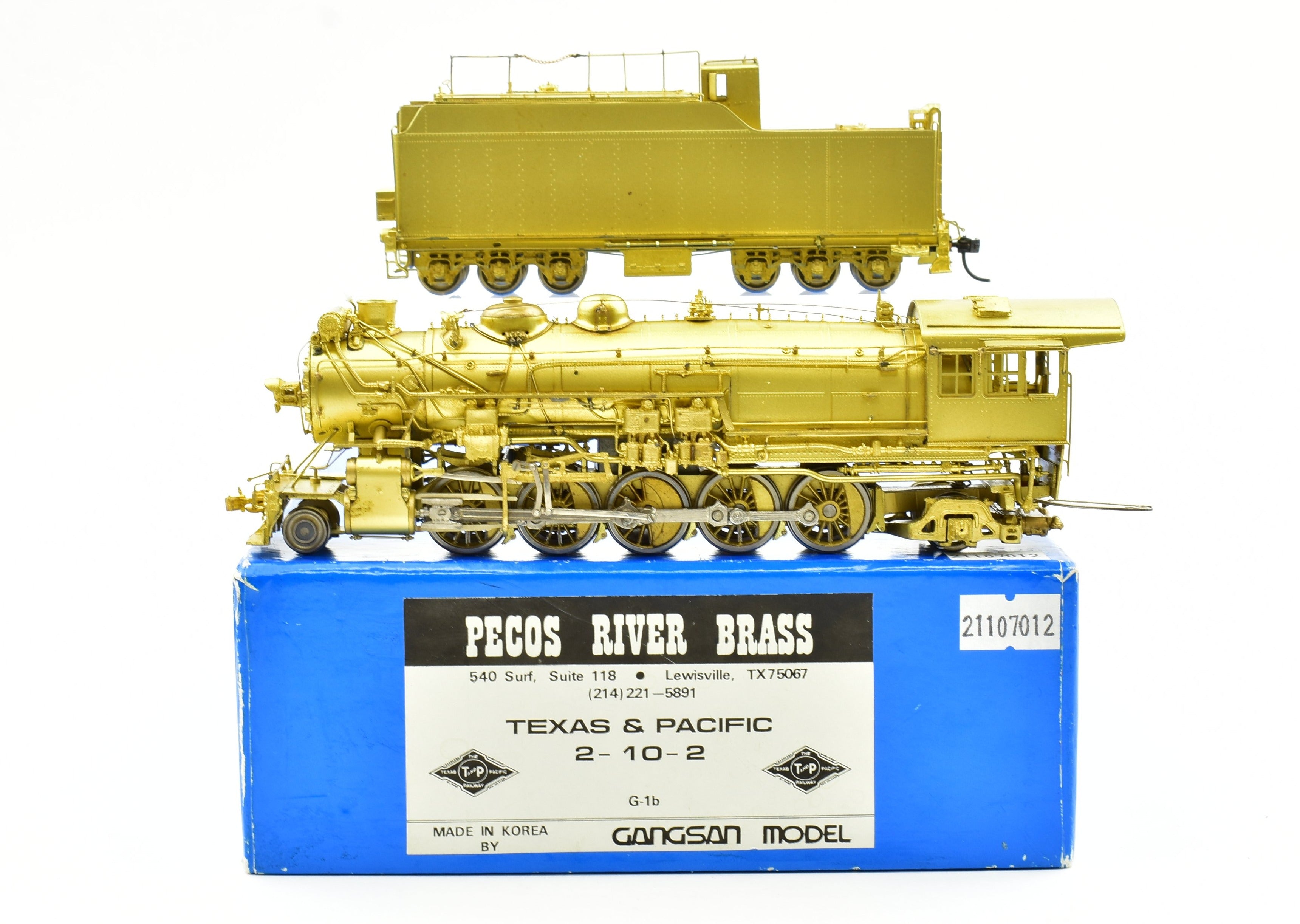HO Scale Brass Model of Texas & Pacific Class G - 1b 2 - 10 - 2 Santa Fe Locomotive by Pecos River Brass