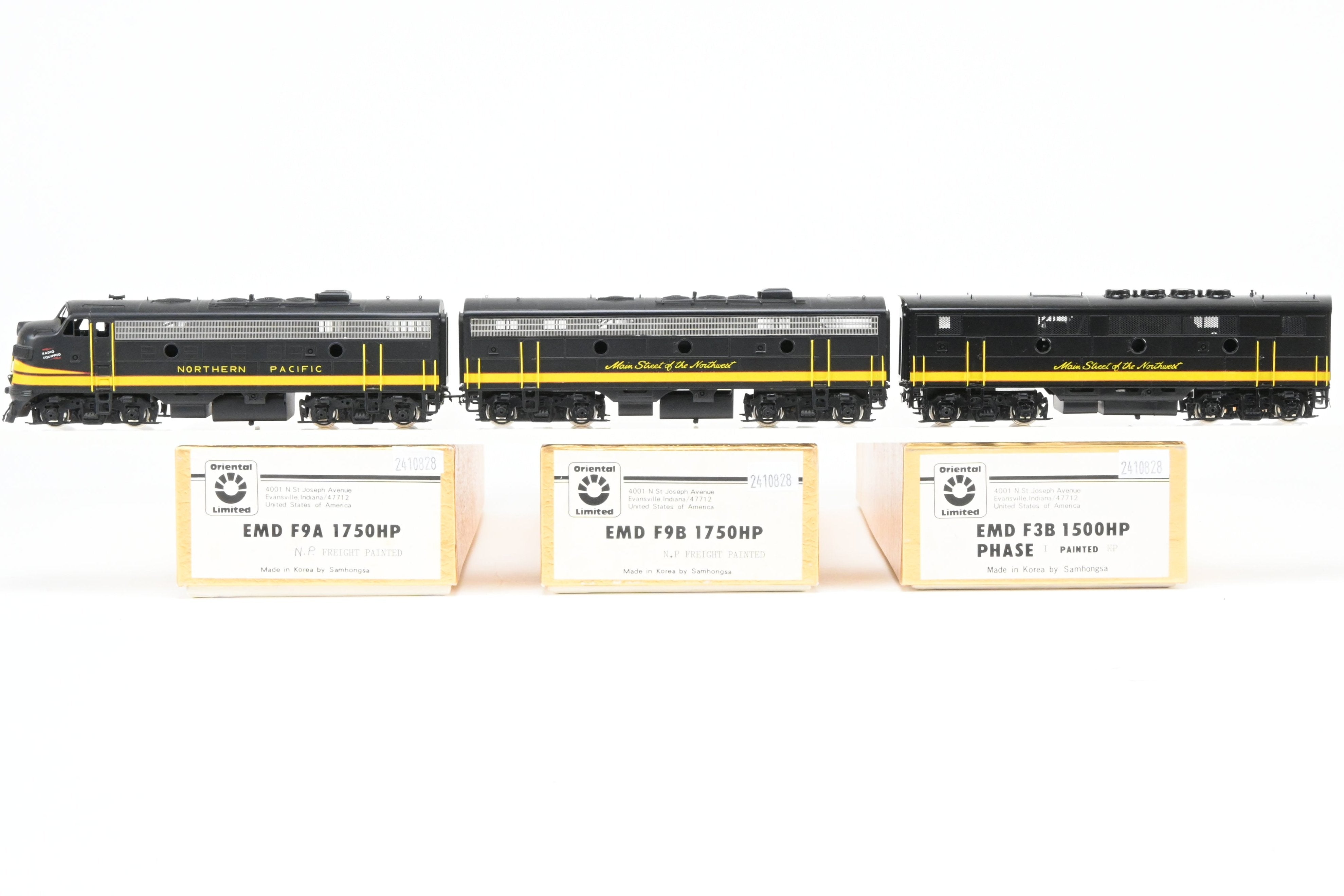 HO Scale Brass Model Train Set - Northern Pacific EMD F9A/F9B/F3B Set in Freight Scheme by Oriental Limited