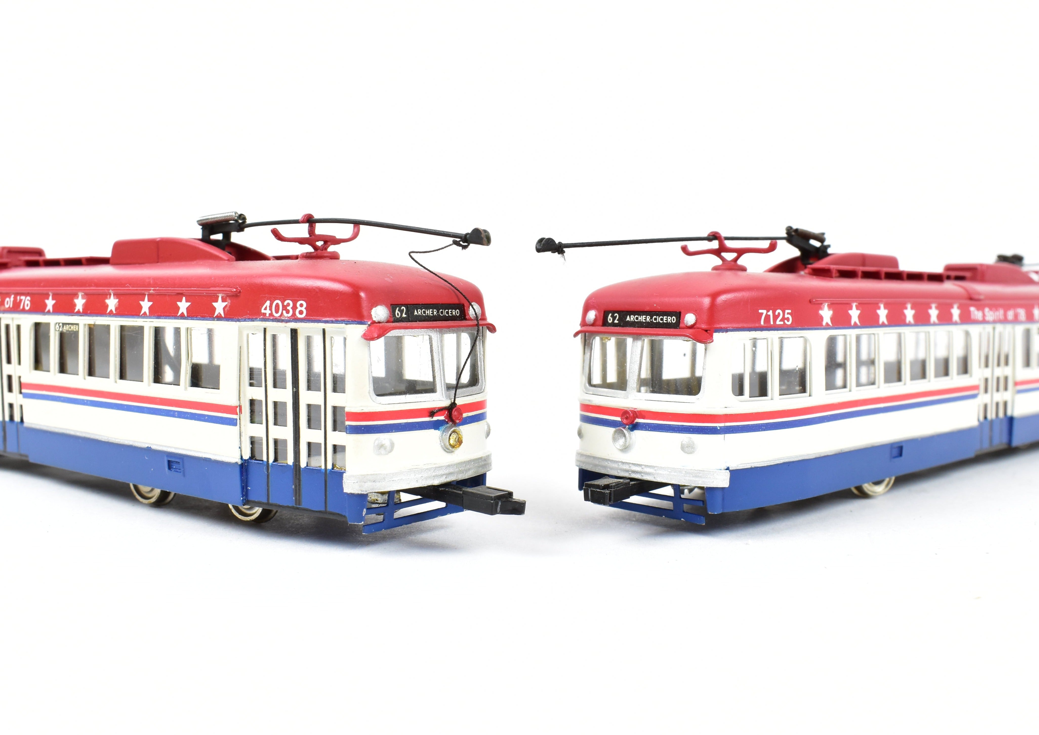 Custom Painted Bicentennial HO Brass Suydam Pacific Electric Double End PCC Car Pair in CTA Scheme