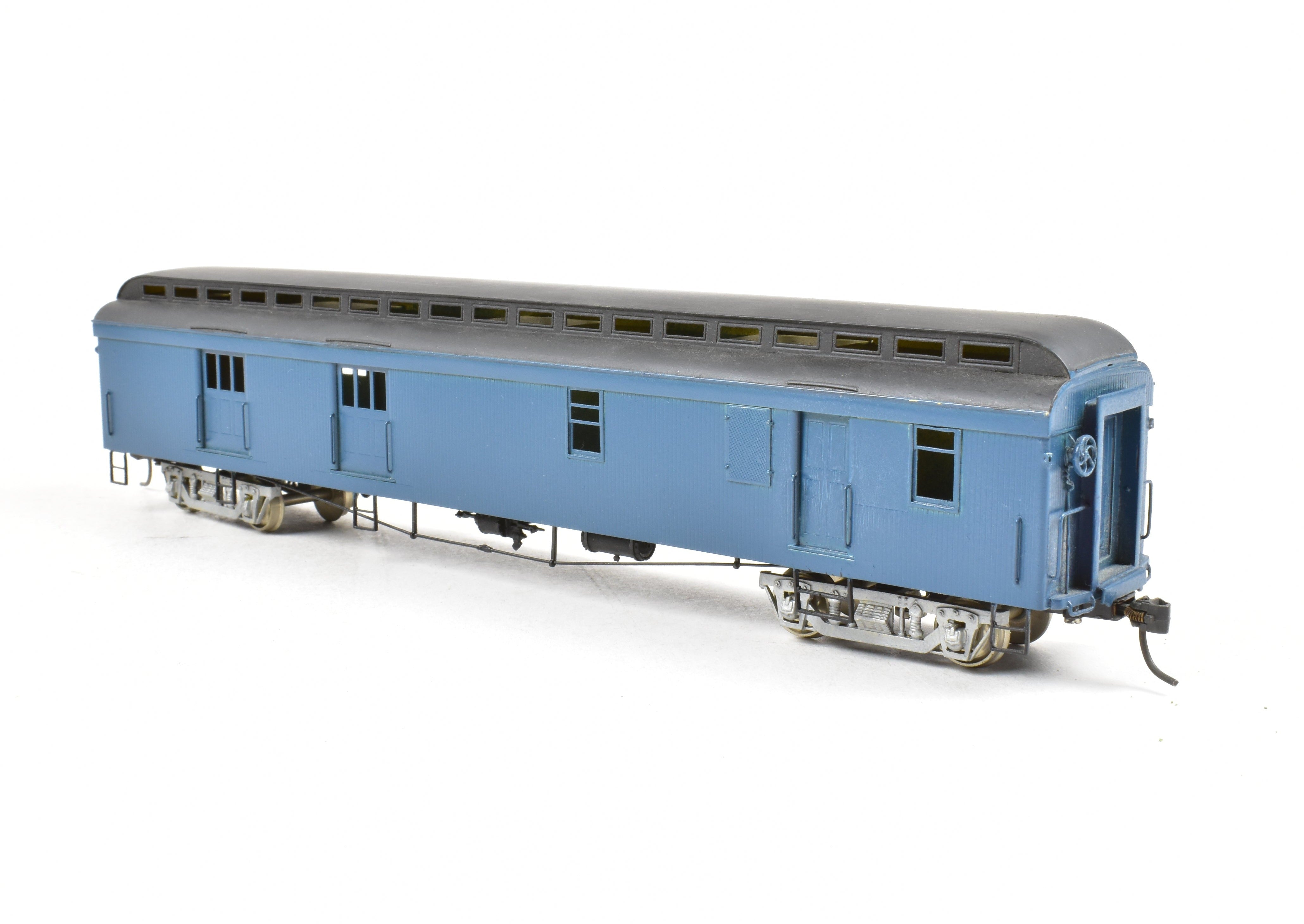 HO Scale Brass Nickel Plate Products (NPP) New York Ontario & Western (NYO&W) Baggage Express RPO Car with Custom Blue Paint and Grey Roof, Hand - Painted Model