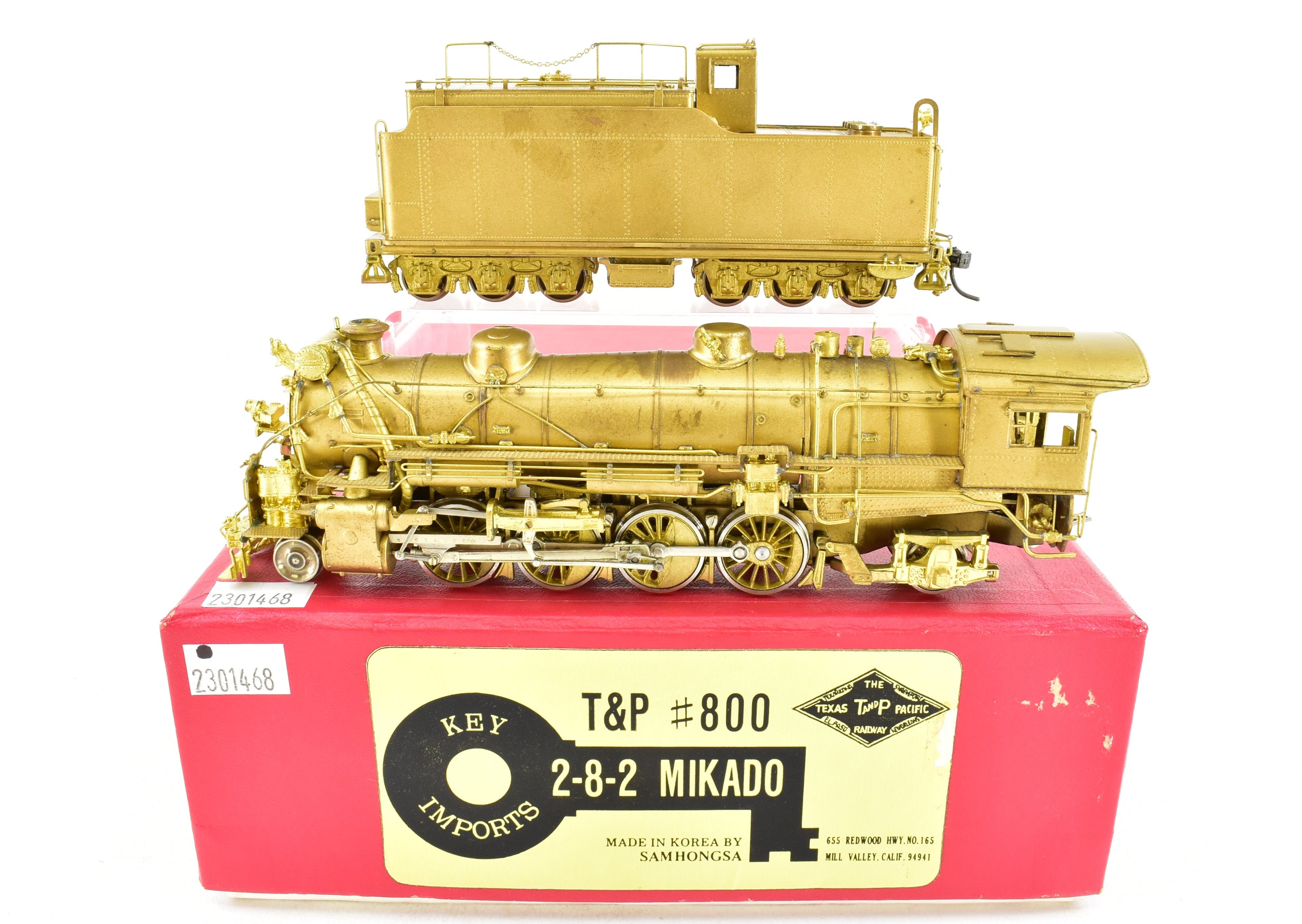 HO Scale Brass Key Imports Texas & Pacific H-2r 2-8-2 Mikado Steam Locomotive Model #800 with Elesco Feedwater Heater