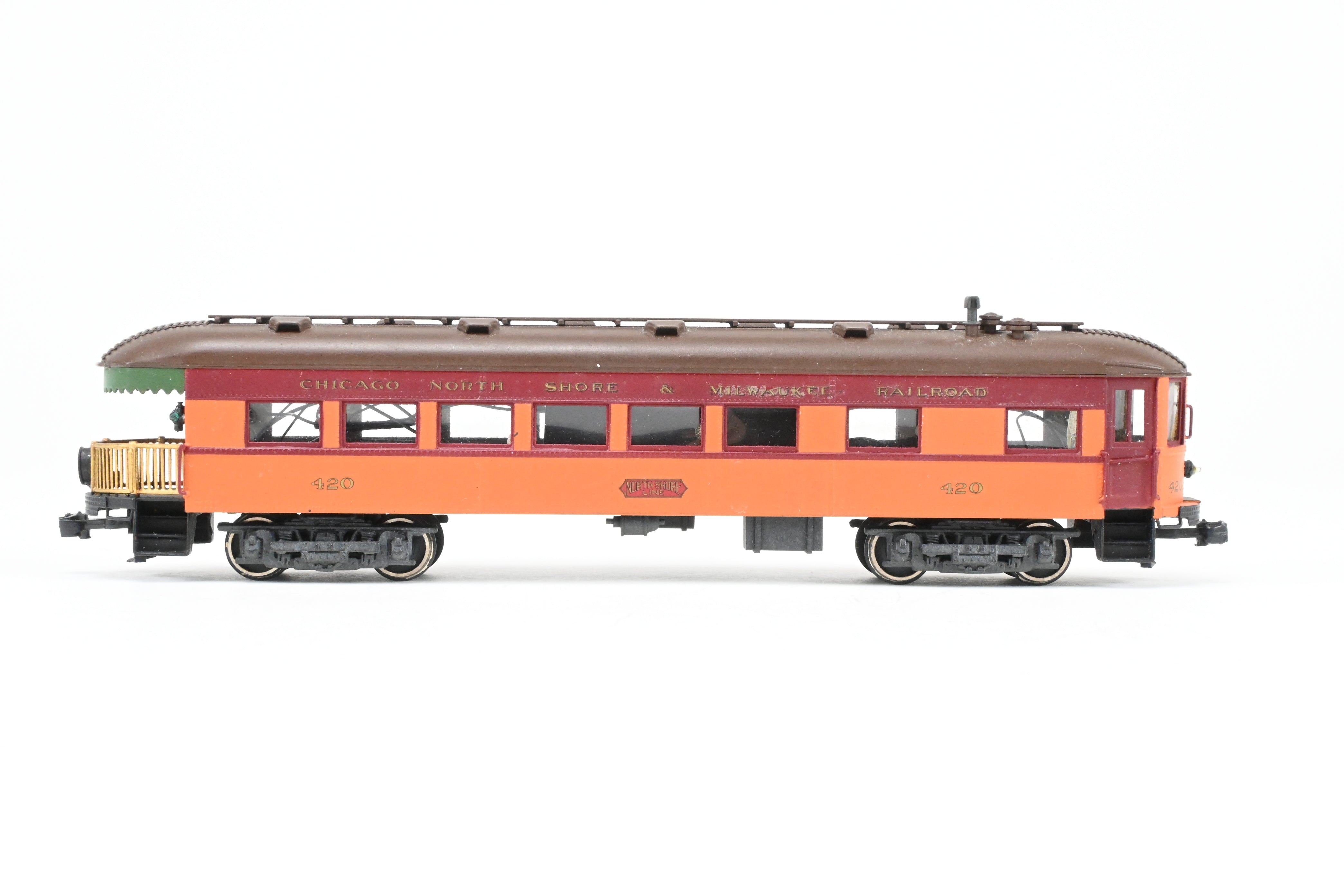HO Scale Brass Model Parlor Observation Trailer - Midwest Trolley Museum CNS&M - North Shore Line No. 420 with Functioning Marker Lamps