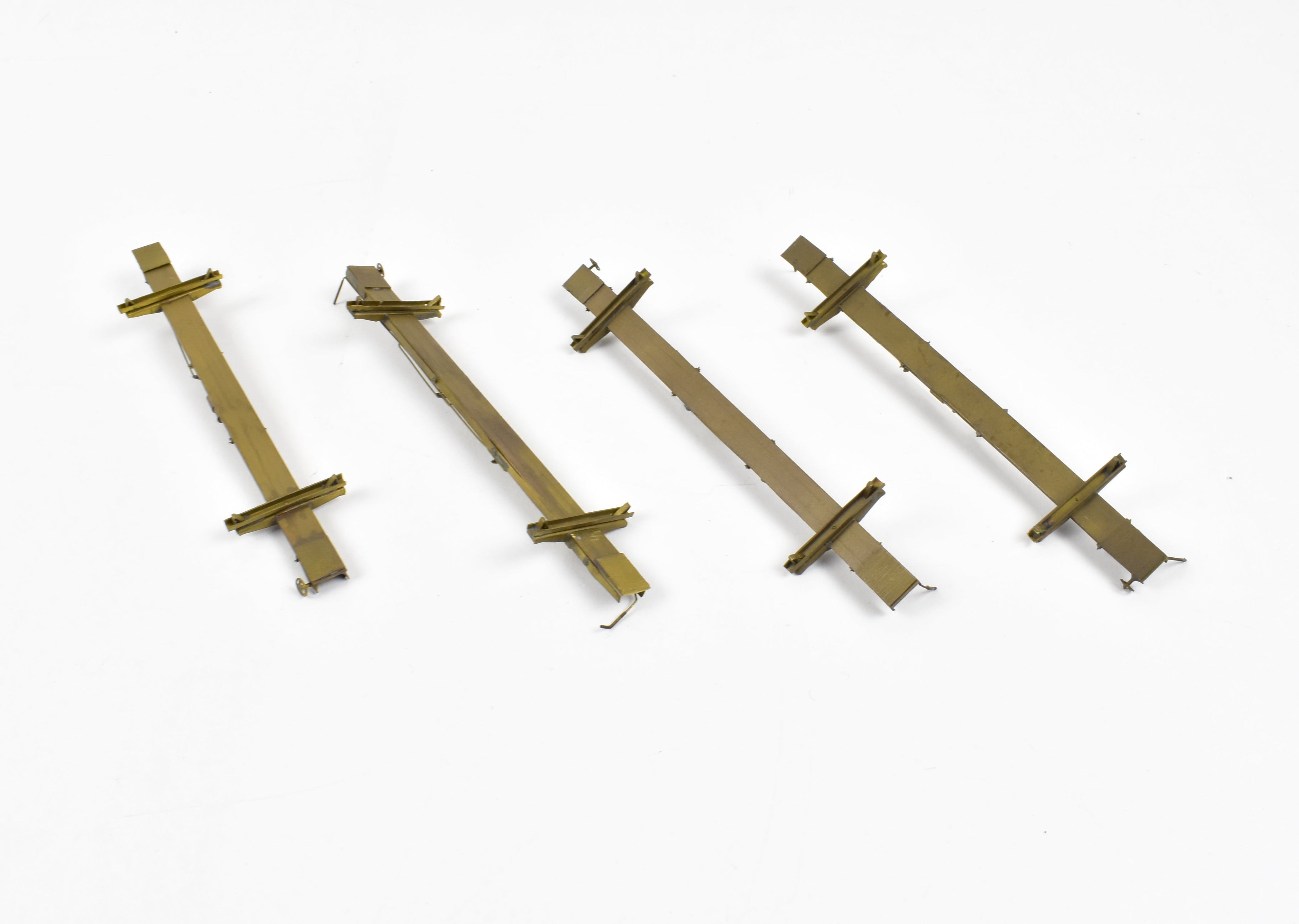 HO Scale Brass Model Train Set - Northwest Short Line Various Roads 43-Foot Skeleton Log Cars Four-Pack without Trucks