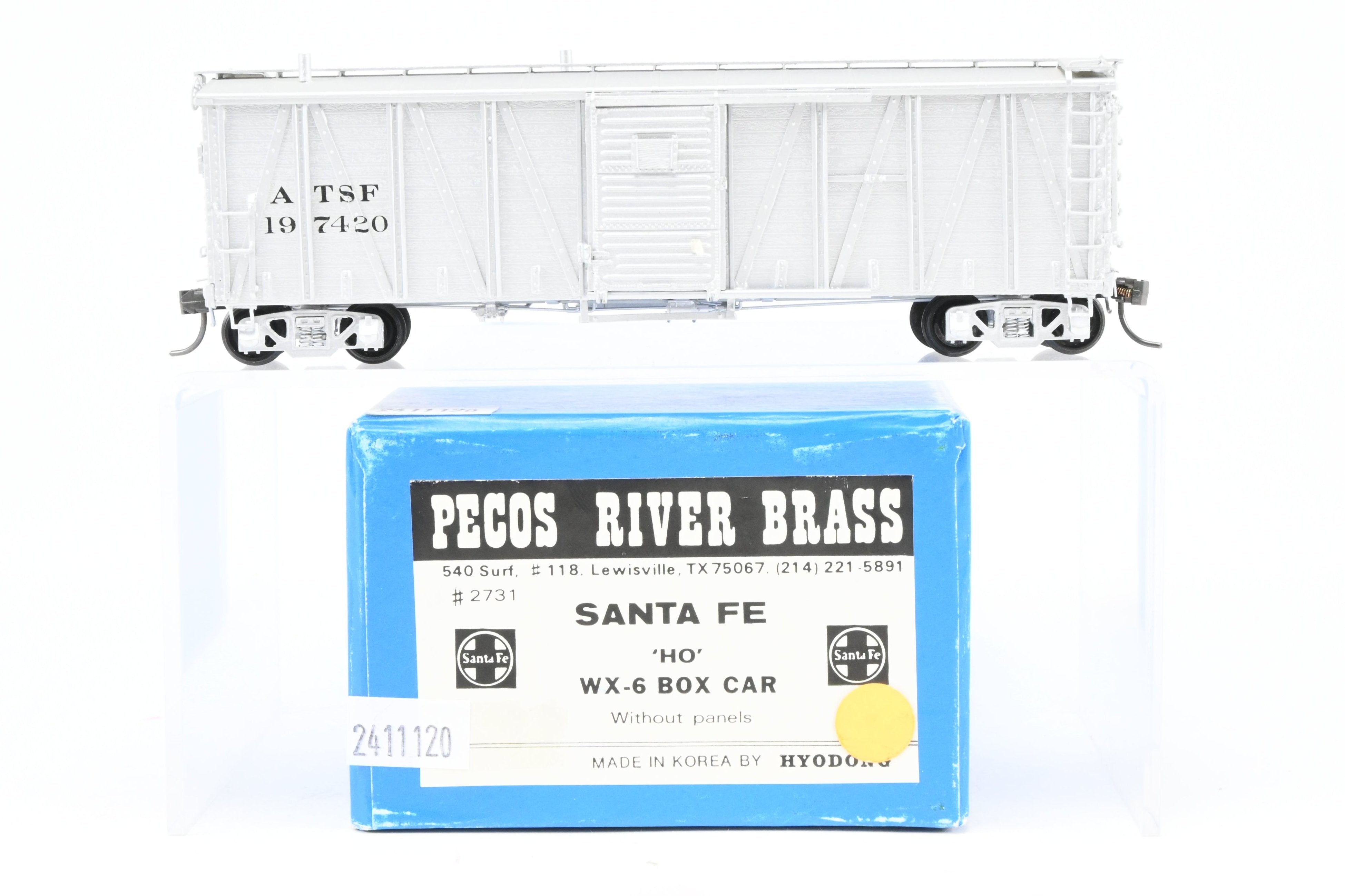 HO Scale Brass Model of Pecos River Brass ATSF - Santa Fe WX - 6 Work Boxcar with CP Number 197420