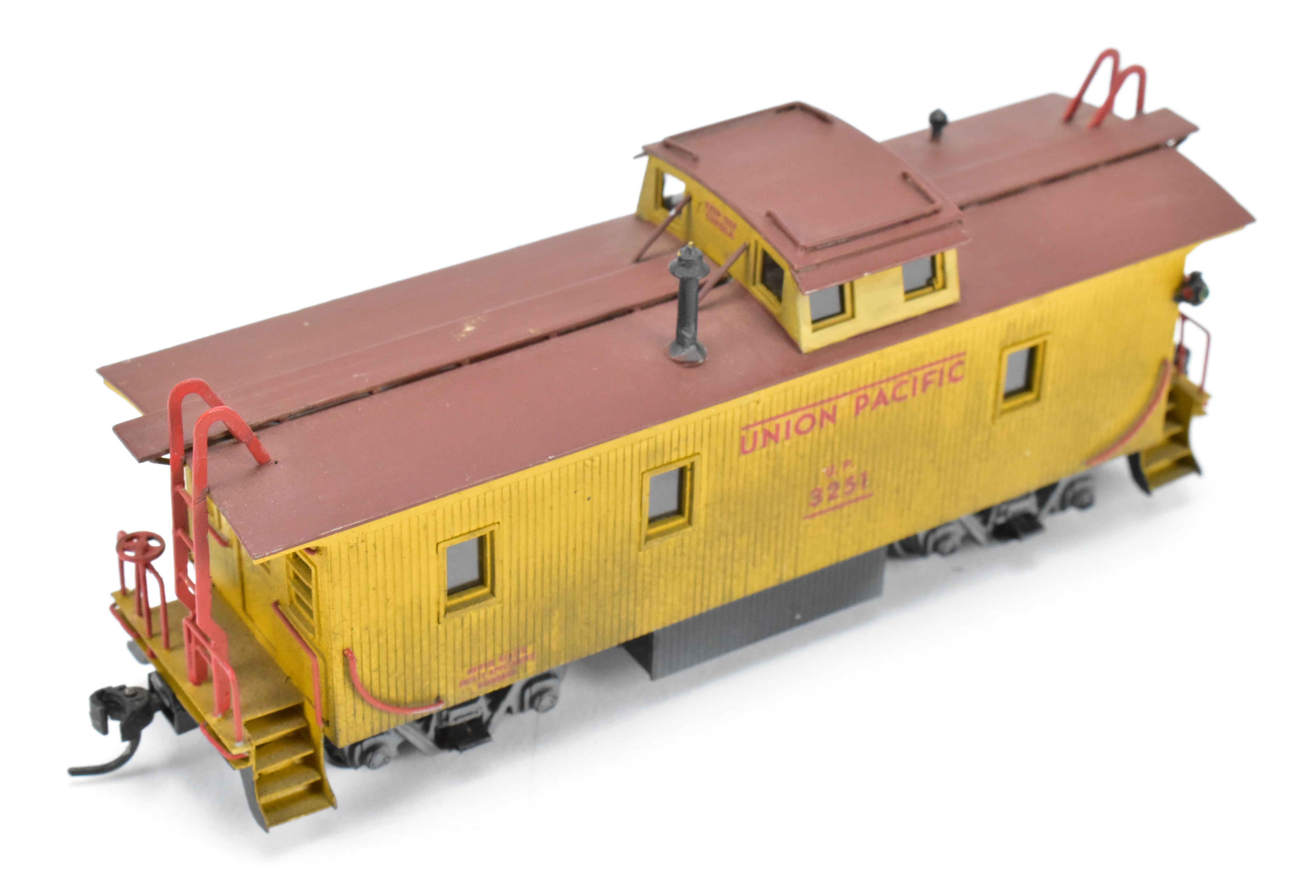 HO Scale Brass Lambert Union Pacific CA - 1 Caboose Model with Incorrect Trucks, Custom Painting and Weathered Appearance