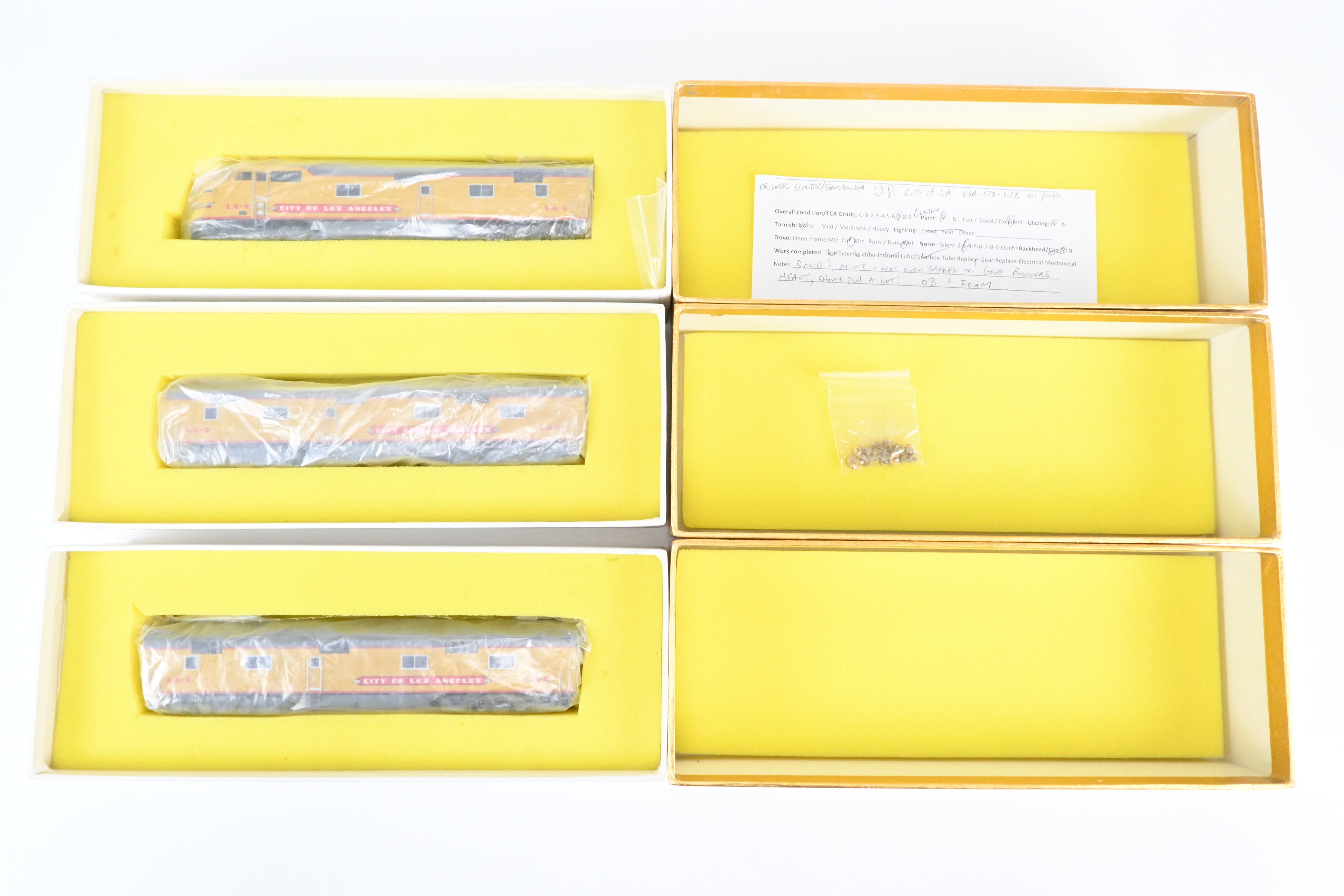 HO Scale Brass Model Train Set - Union Pacific EMD E6A/E6B/E6B 3-Unit Professionally Painted Set for the City of Los Angeles by Oriental Limited