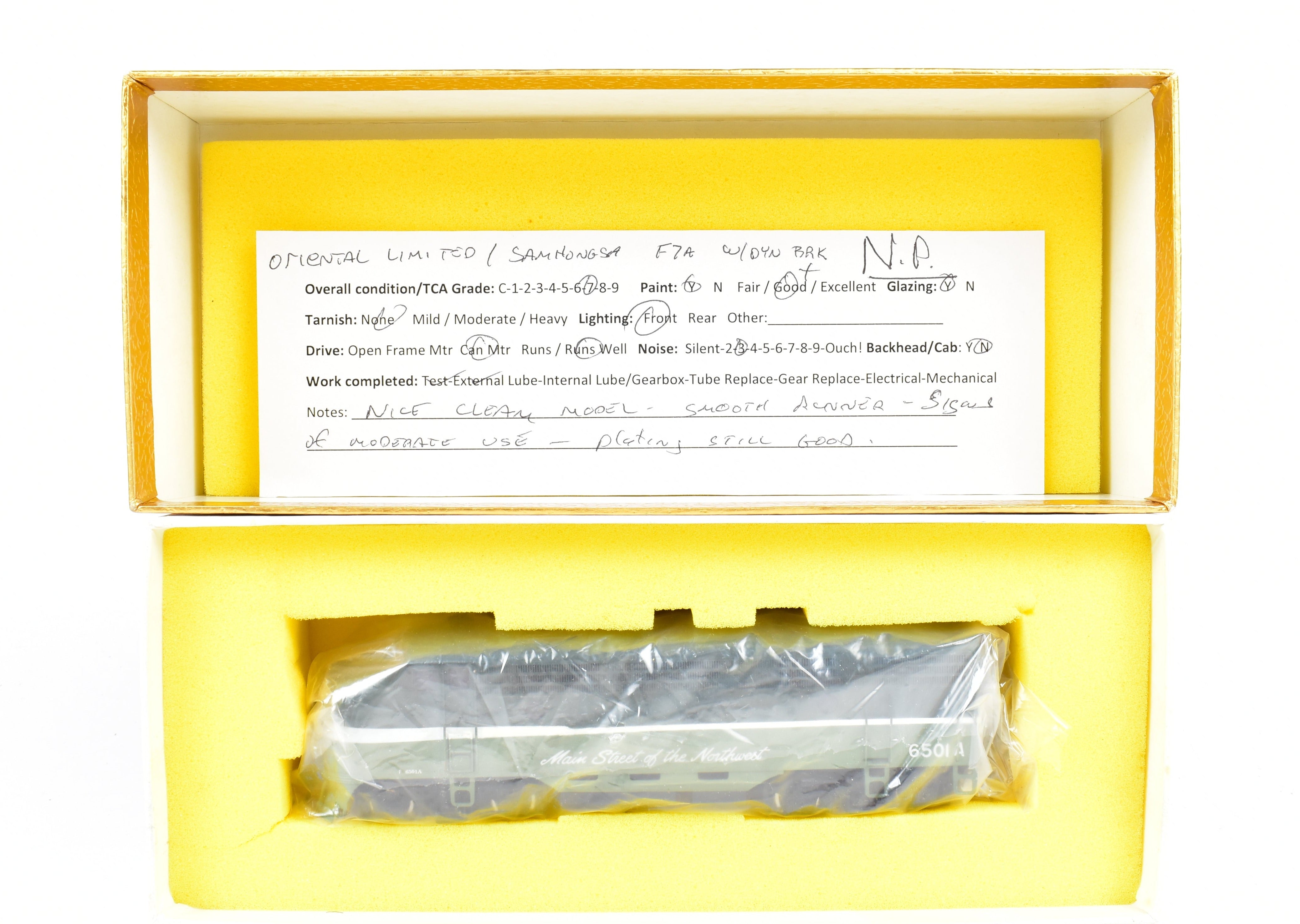 HO Scale Brass Model of Oriental Limited Northern Pacific EMD F7A Phase I Locomotive with Dynamic Brake, CP No. 6501A