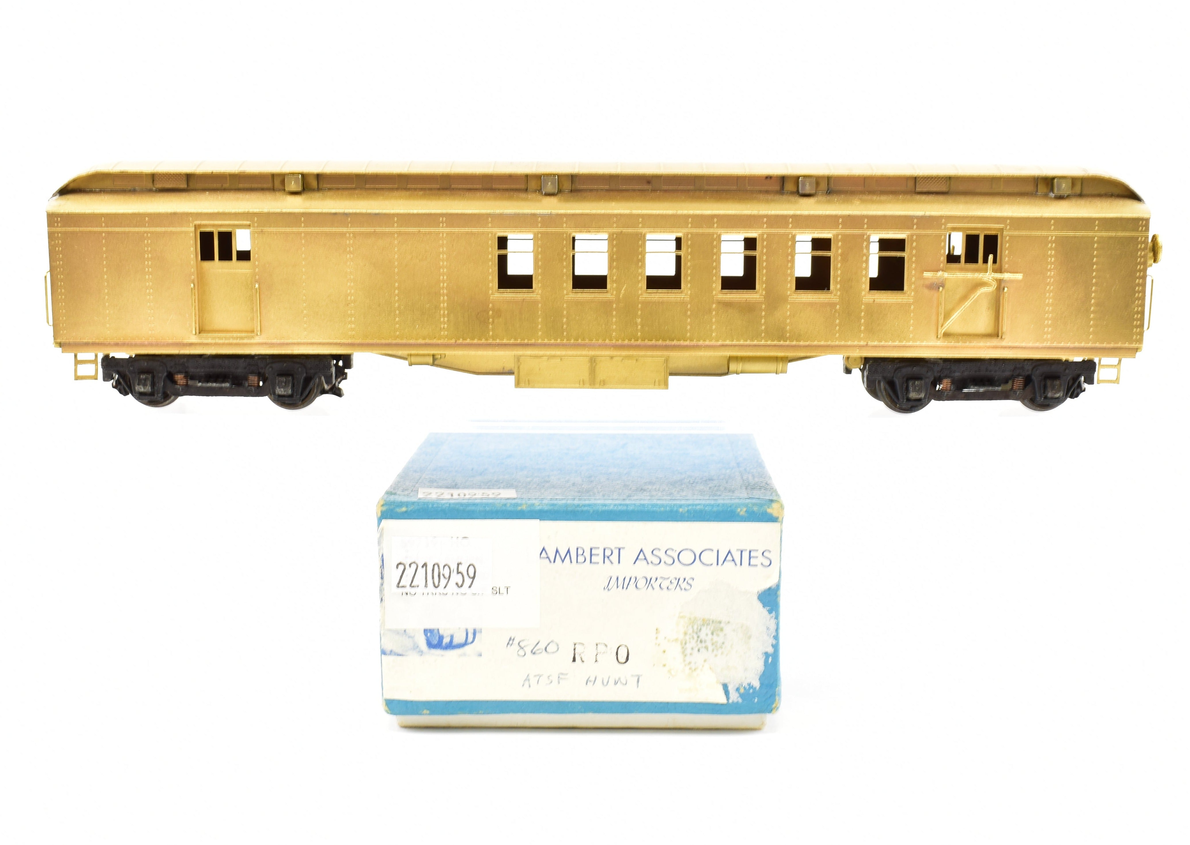 HO Scale Brass Lambert ATSF - Santa Fe Heavyweight Railway Post Office (RPO) Car Equipped with Central Valley Trucks for Model Trains