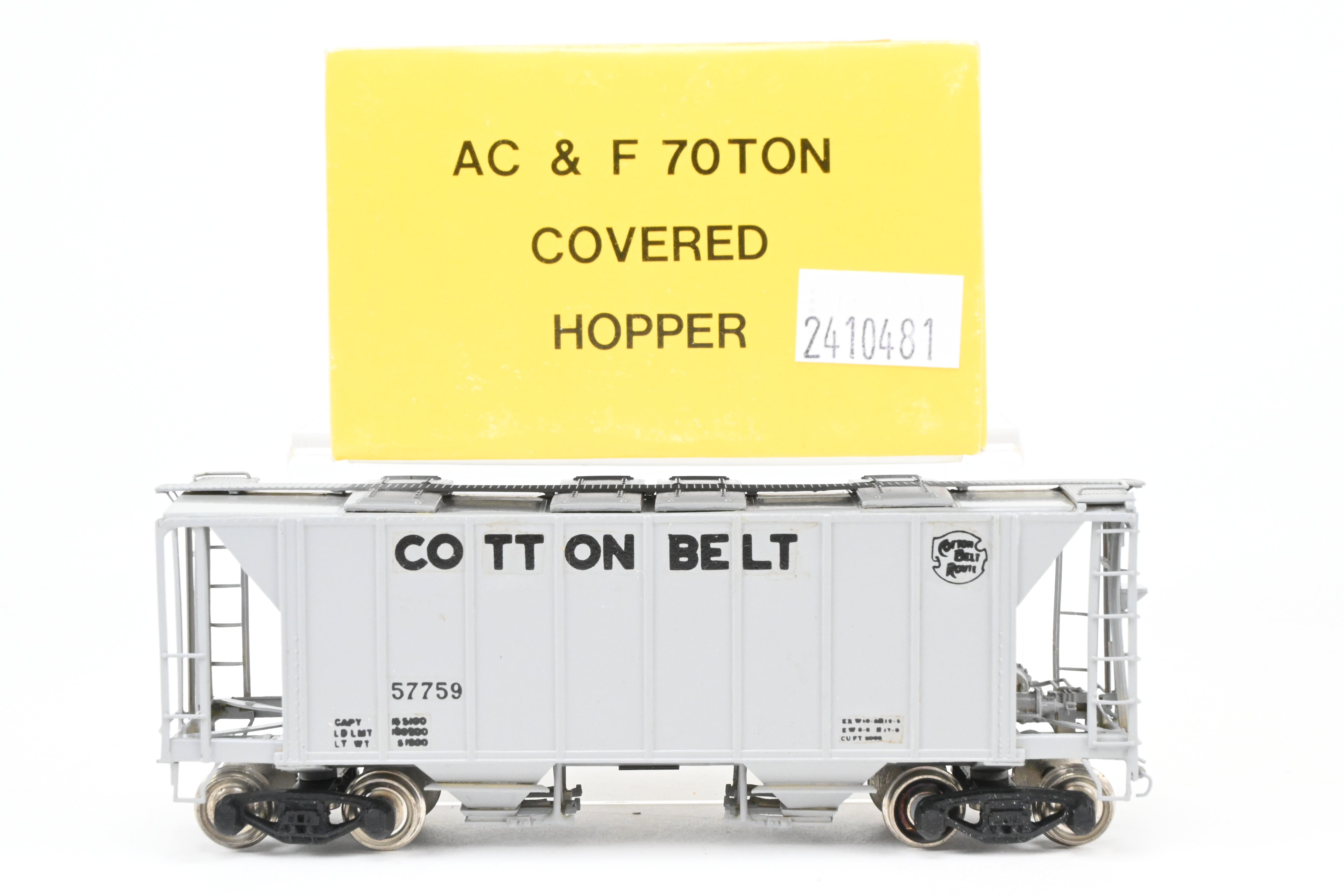 HO Brass Sunset/ACF Cotton Belt Grey Custom-Painted 70-Ton Covered Hopper #57759