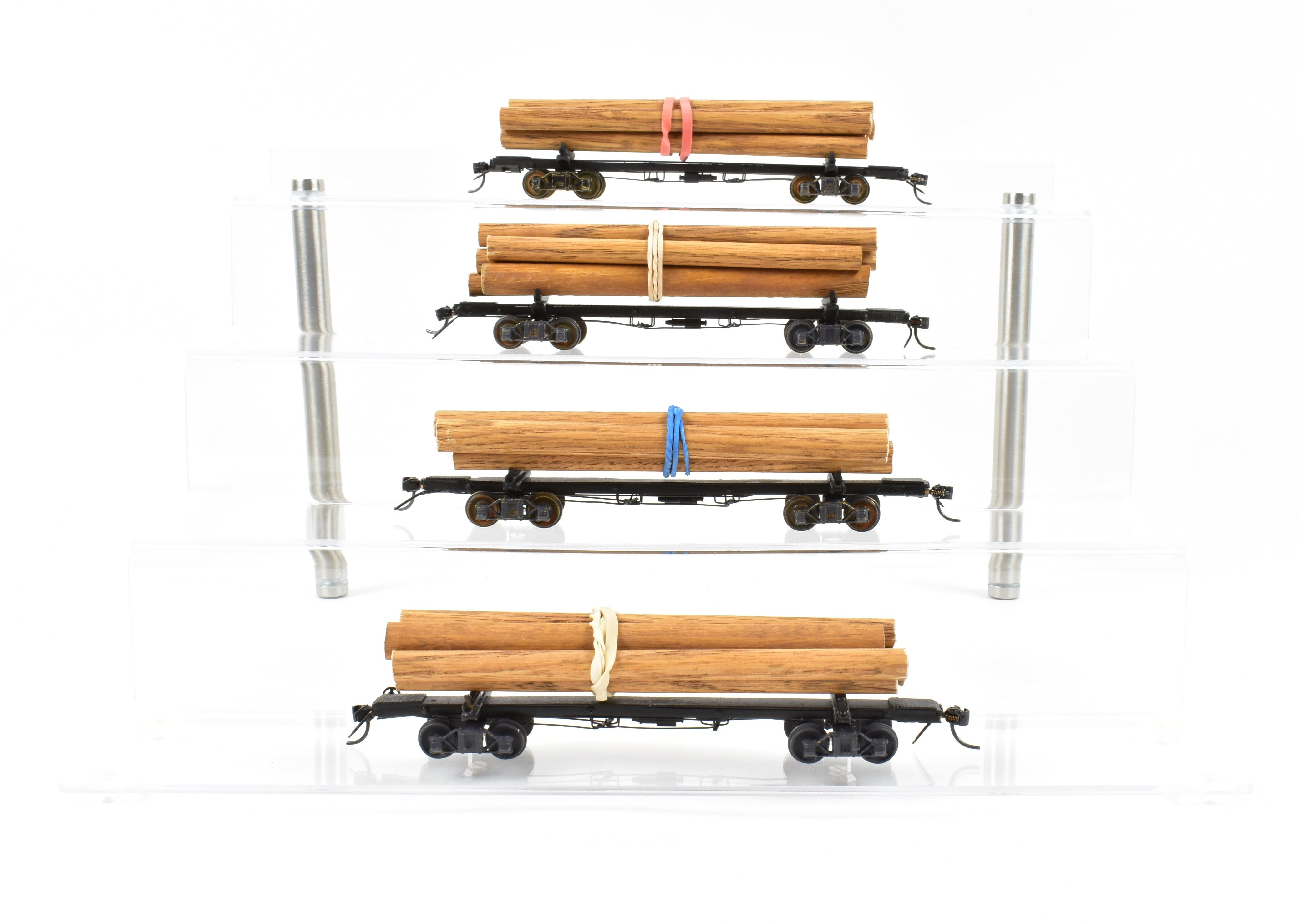HO Brass NWSL 4-Pack 50' Skeleton Log Cars with Trucks and Loads, CP