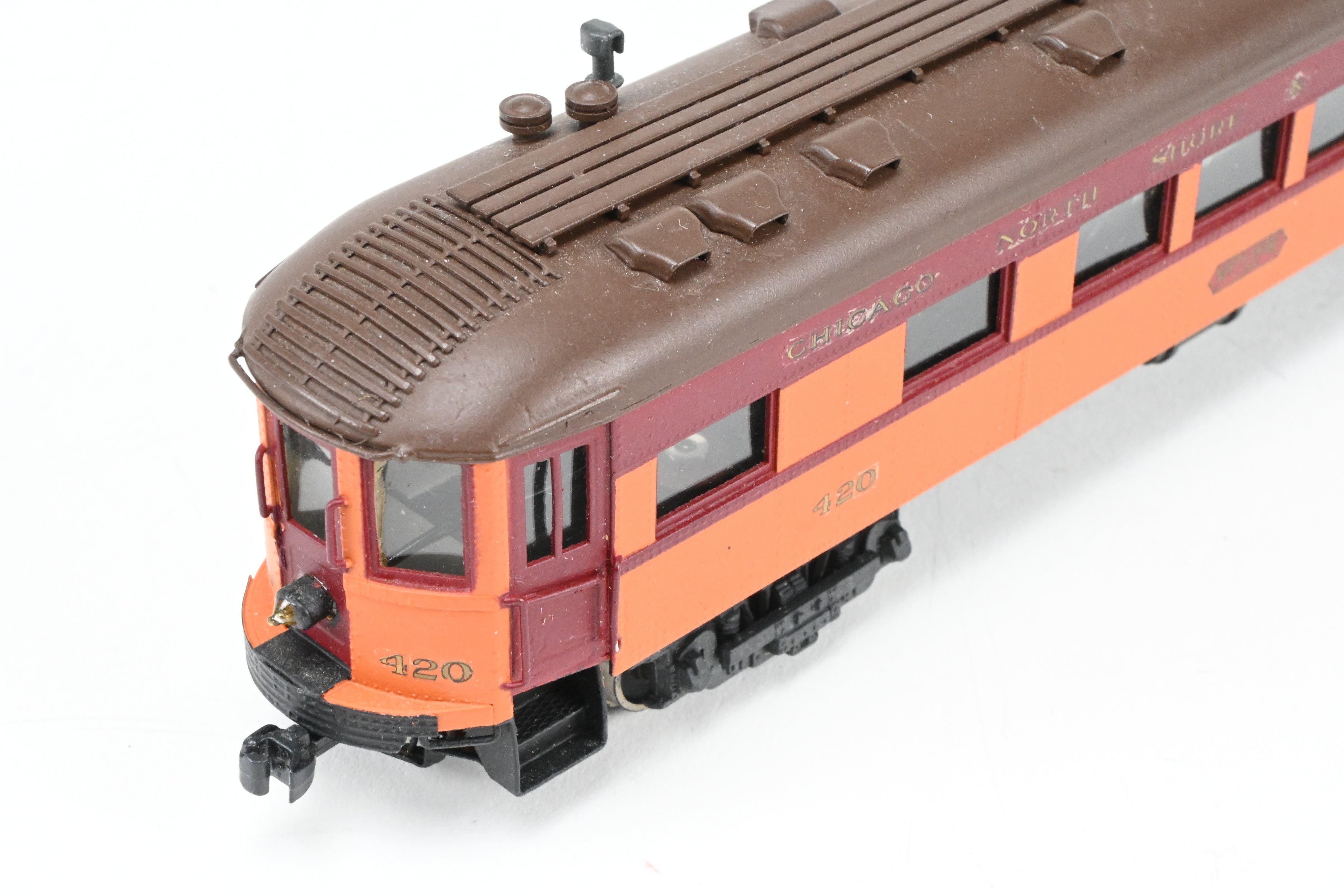 HO Scale Brass Model Parlor Observation Trailer - Midwest Trolley Museum CNS&M - North Shore Line No. 420 with Functioning Marker Lamps