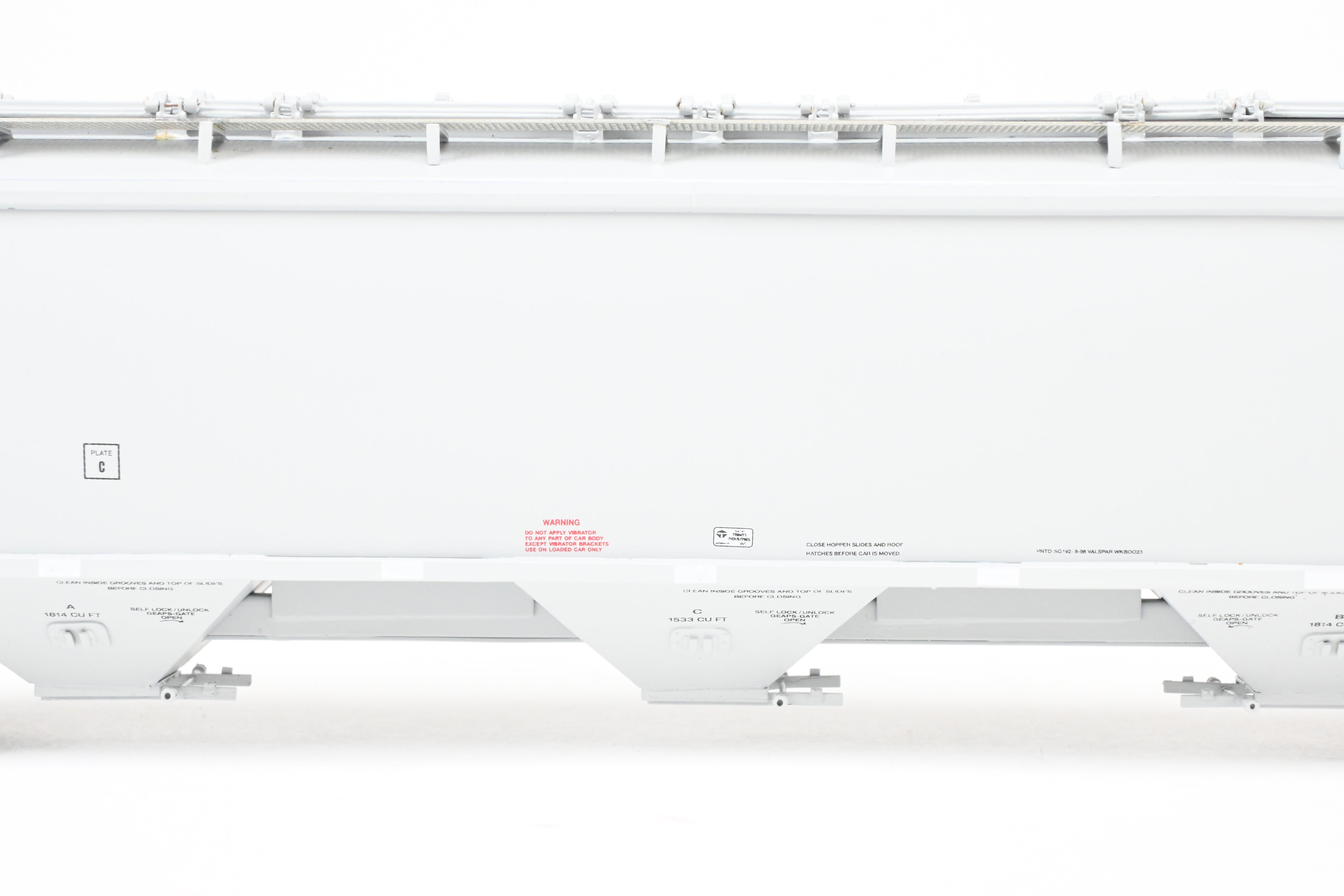 HO Scale Brass Model of Pecos River Brass's Trinity 5161 CF Covered Hopper Freight Car in FP Grey with Data Only Lettering