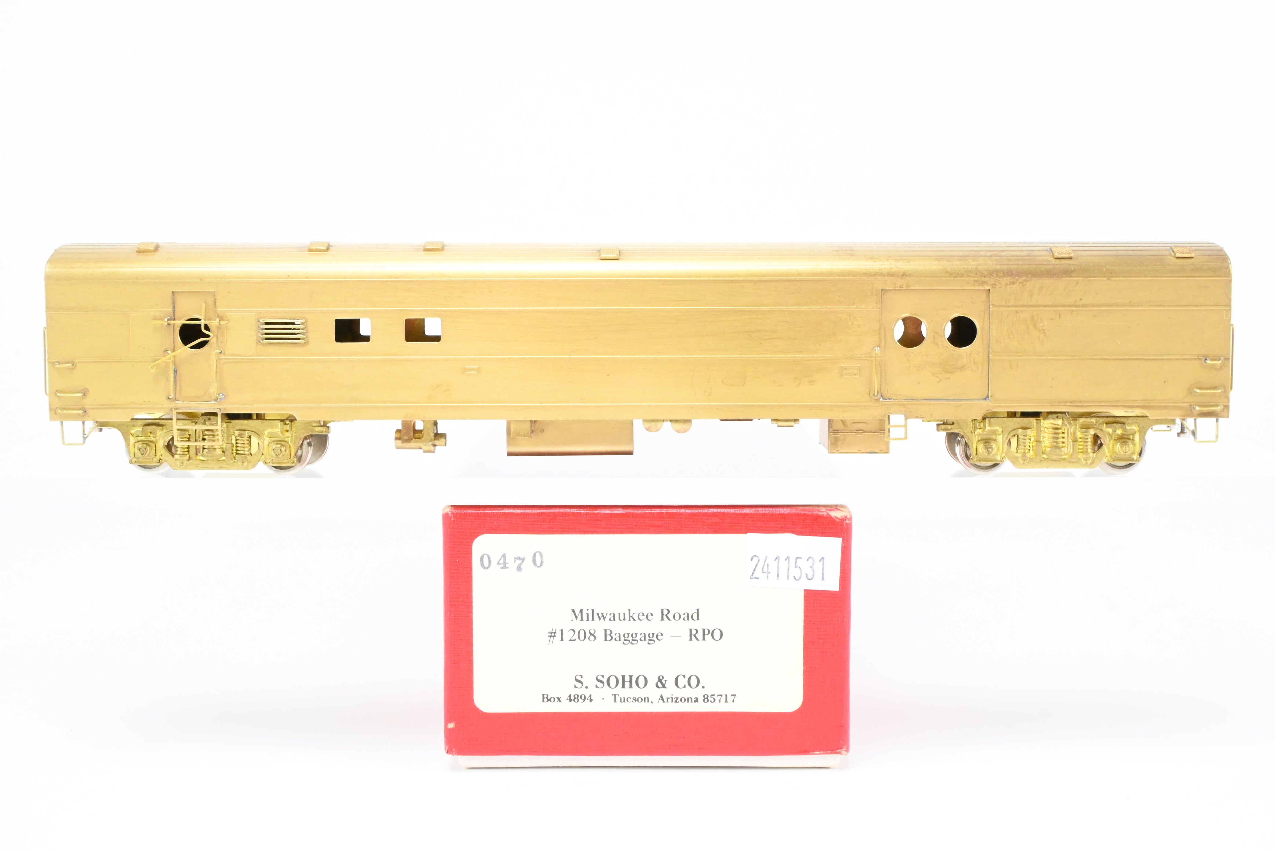 HO Scale Brass Model of Milwaukee Road #1208 Baggage - RPO Train Car from Soho Brand