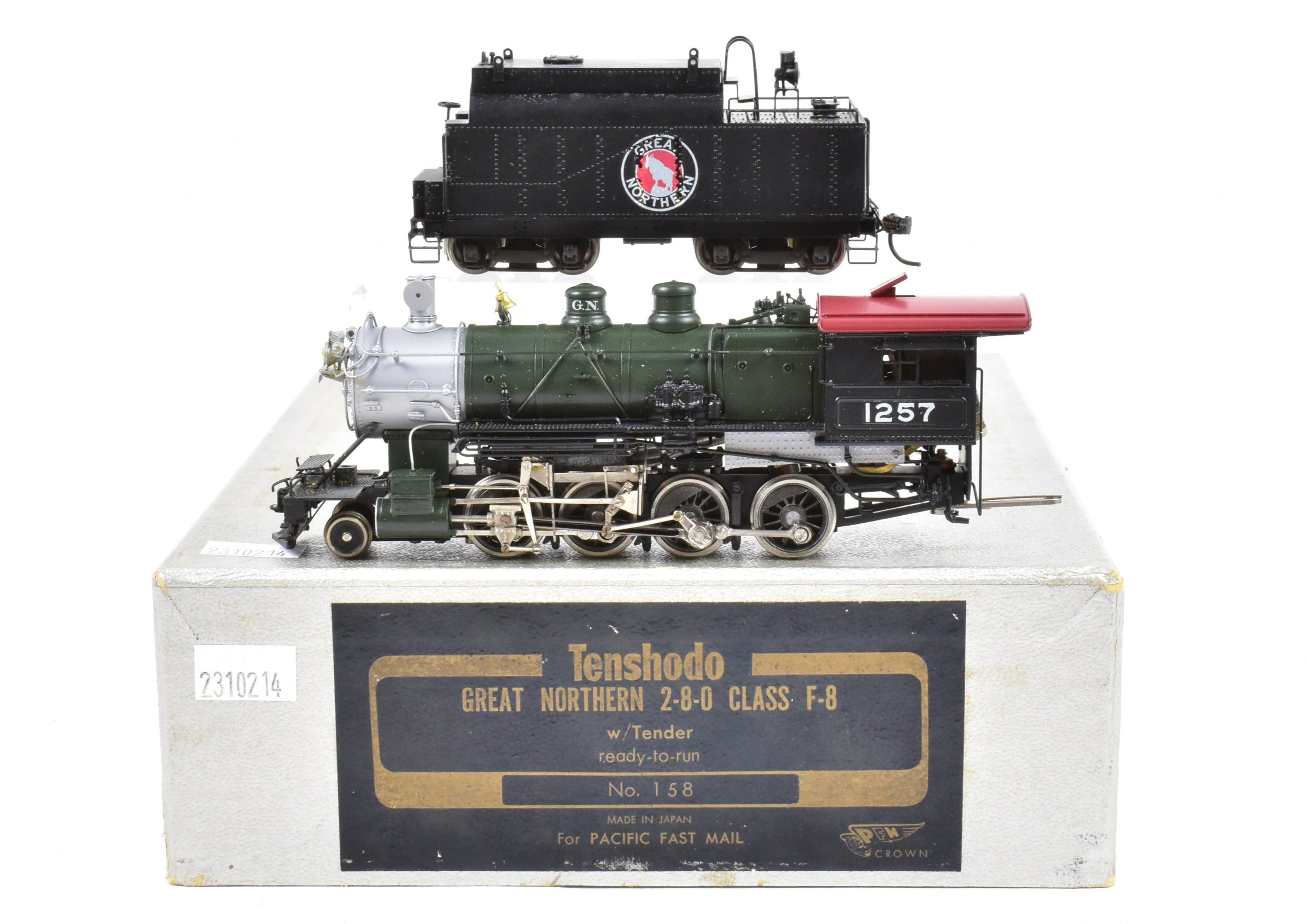 HO Scale Brass Model Train - PFM - Tenshodo GN Great Northern F8 Class 2-8-0 Factory Painted with Glacier Park Paint Scheme