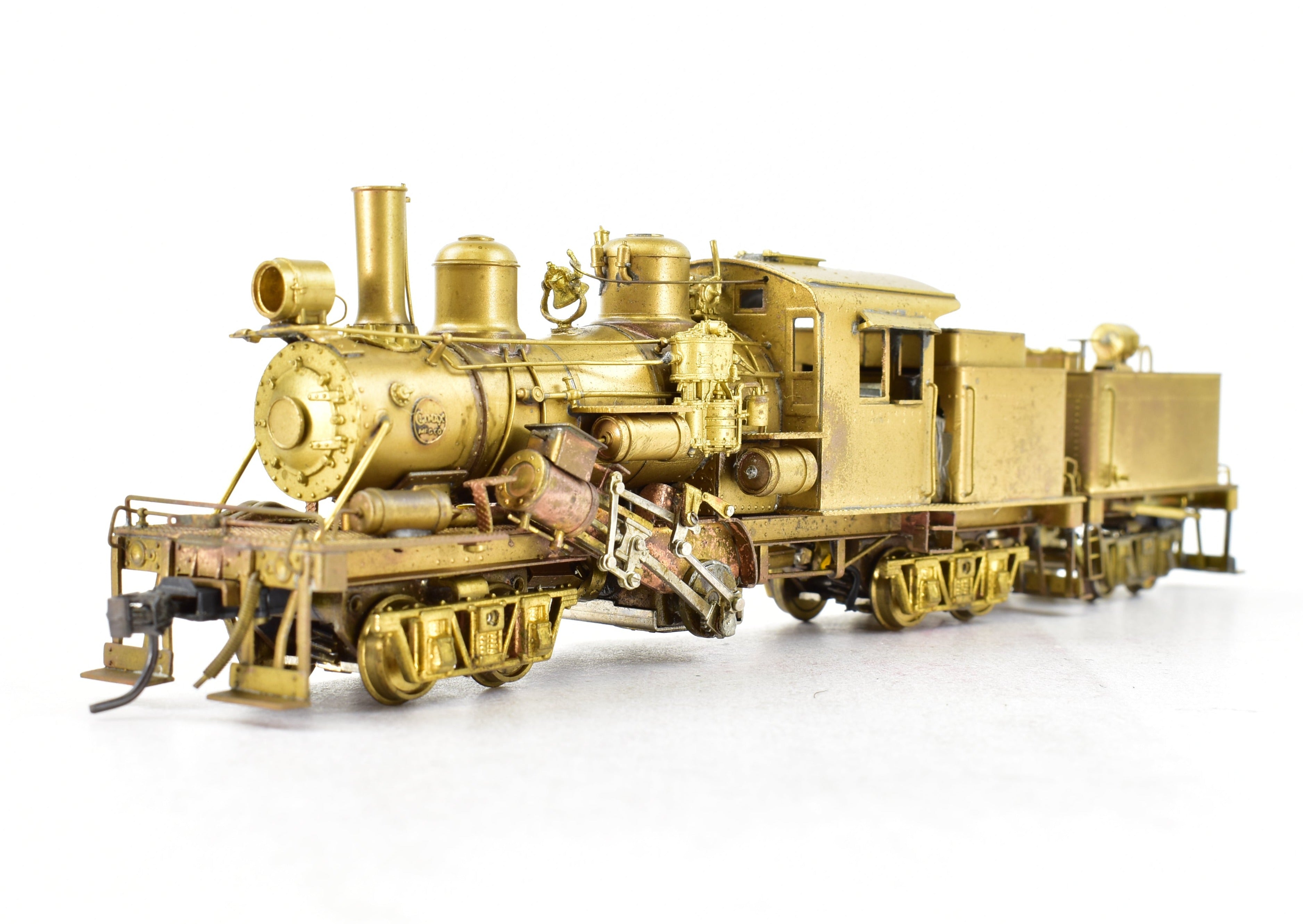 HO Scale Brass PFM - United Model of a 2 - Truck Logging Climax Geared Locomotive with an Additional Non - Geared Tender