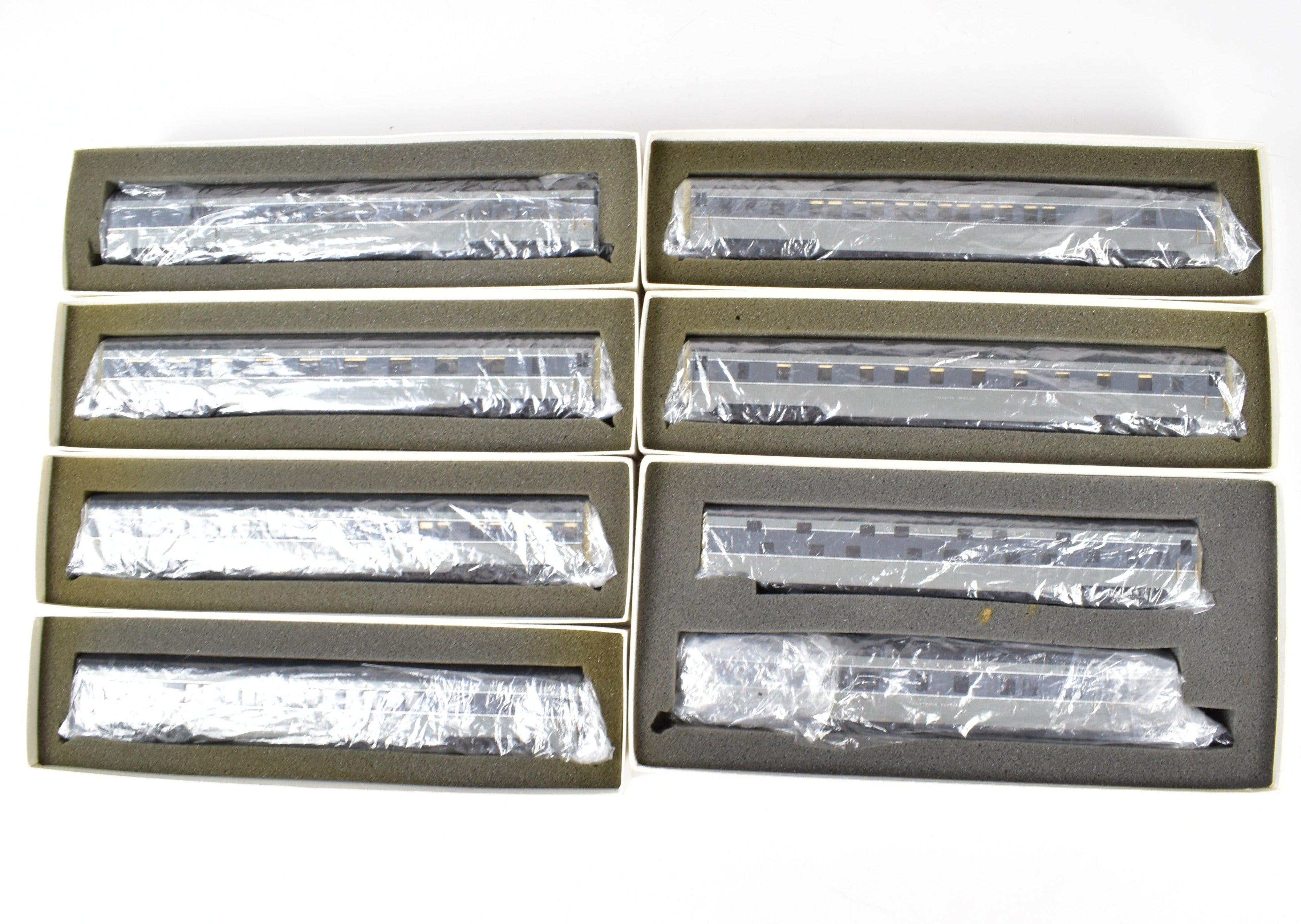 HO Scale Brass Model Train Set - Oriental Limited SP/UP/C&NW UP Union Pacific The Forty Niner 8-Car Set in Two-Tone Gray with Overland Lettering