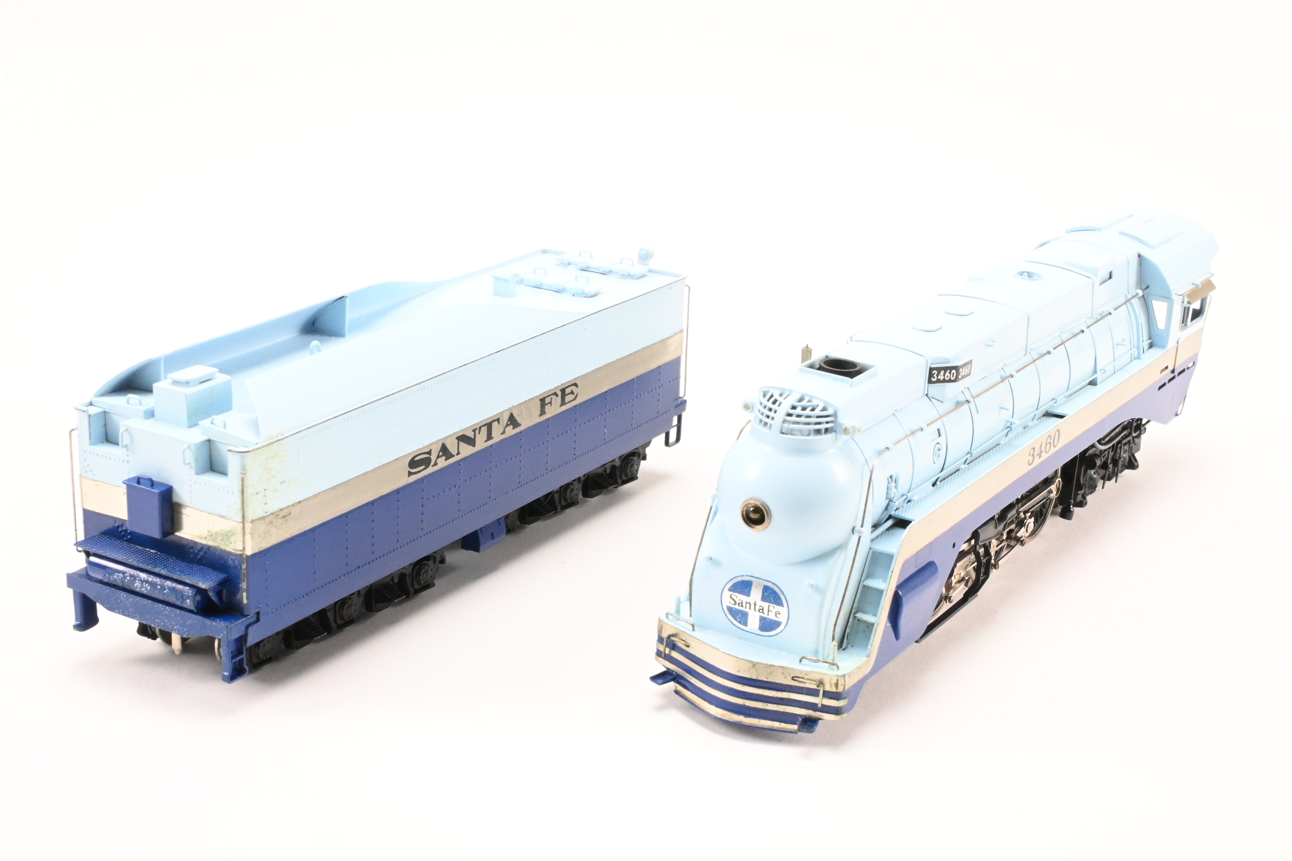 HO Scale Brass Model Train - Tenshodo ATSF Santa Fe 4-6-4 Steam Locomotive No. 3460 The Blue Goose Hudson - 1971 Run with Minor Foam Damage