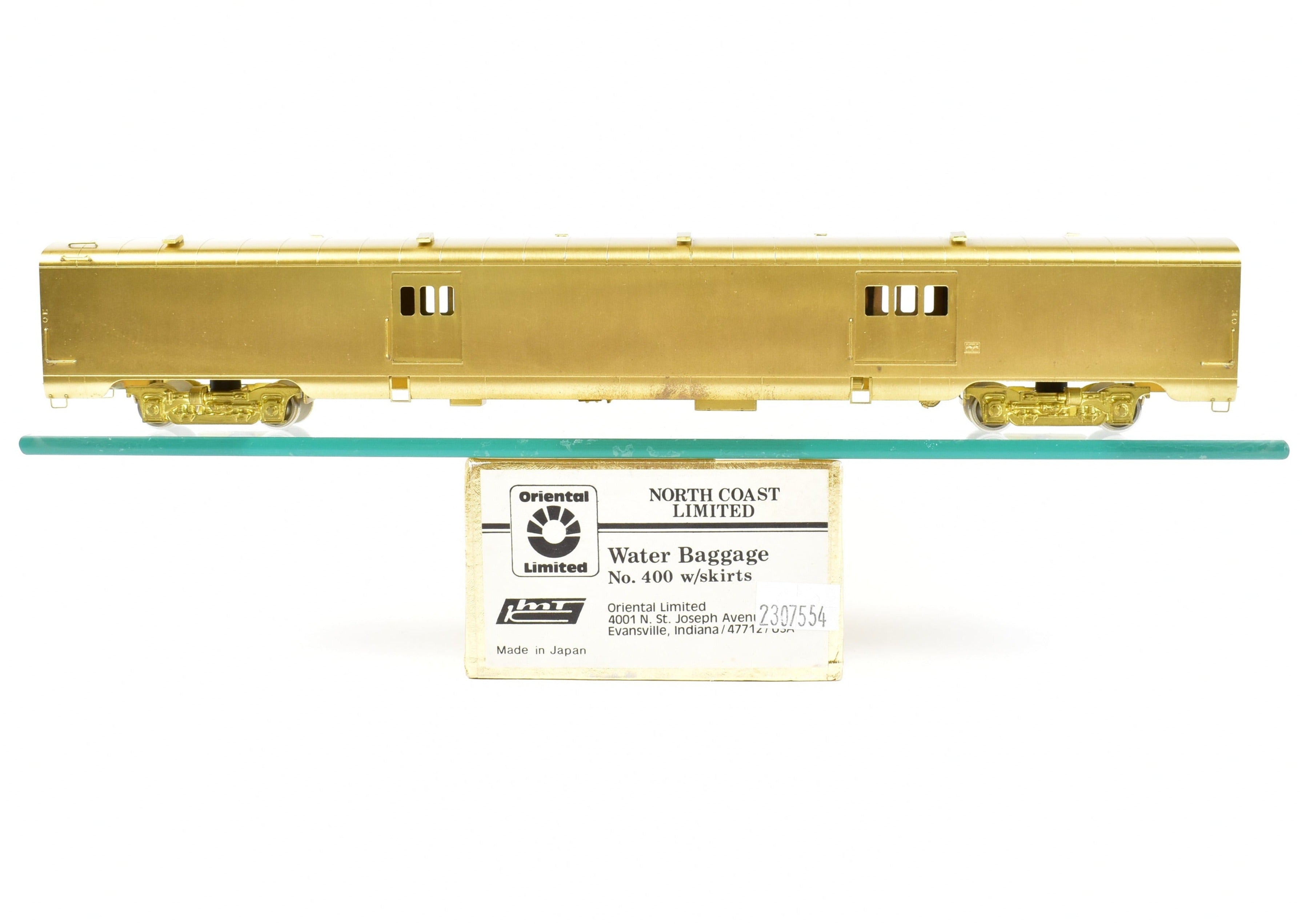 HO Scale Brass Oriental Limited Model of Northern Pacific North Coast Limited #400 Water Baggage Car with Skirts for Train Enthusiasts