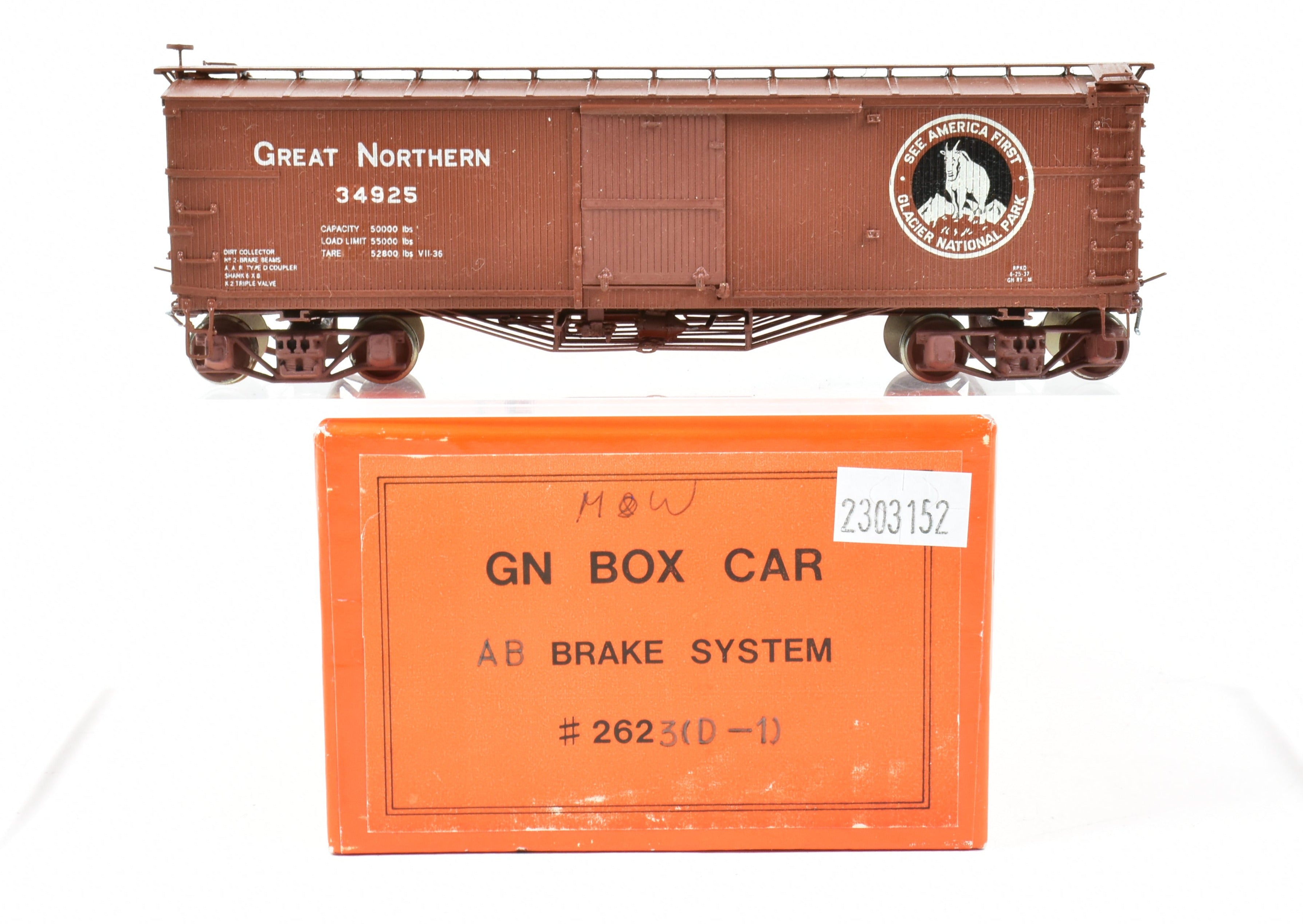 HO Scale Brass Nickel Plated Great Northern 40-Foot Boxcar Model with AB Brake System, Custom Painted Boxcar No. 34925 by Nickel Plate Products