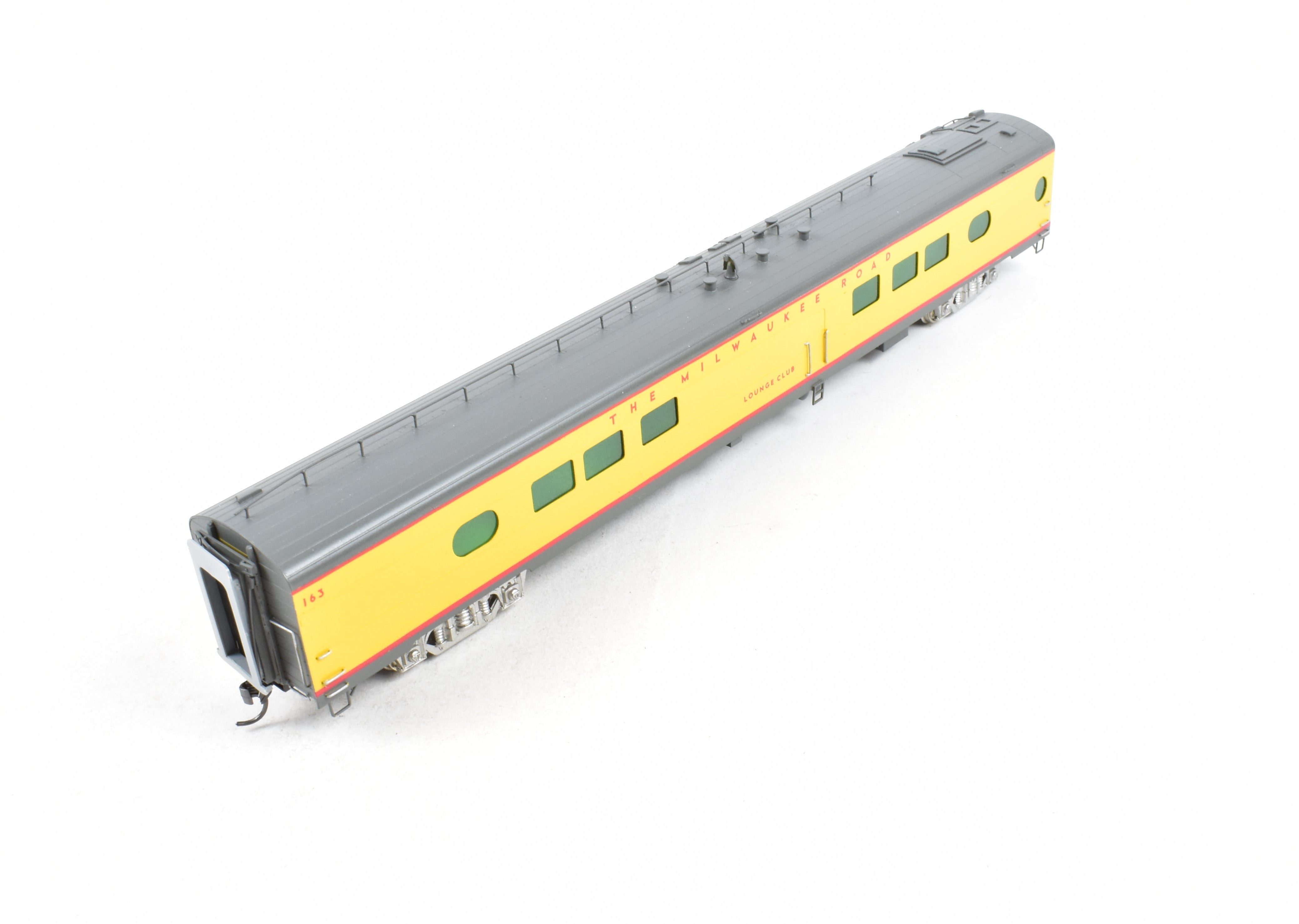 HO Scale Brass Soho Milwaukee Road #162 Tap - Lounge Model, Custom Painted in Union Pacific (UP) Streamliner Colors, Representing 1955 Milwaukee Passenger Style