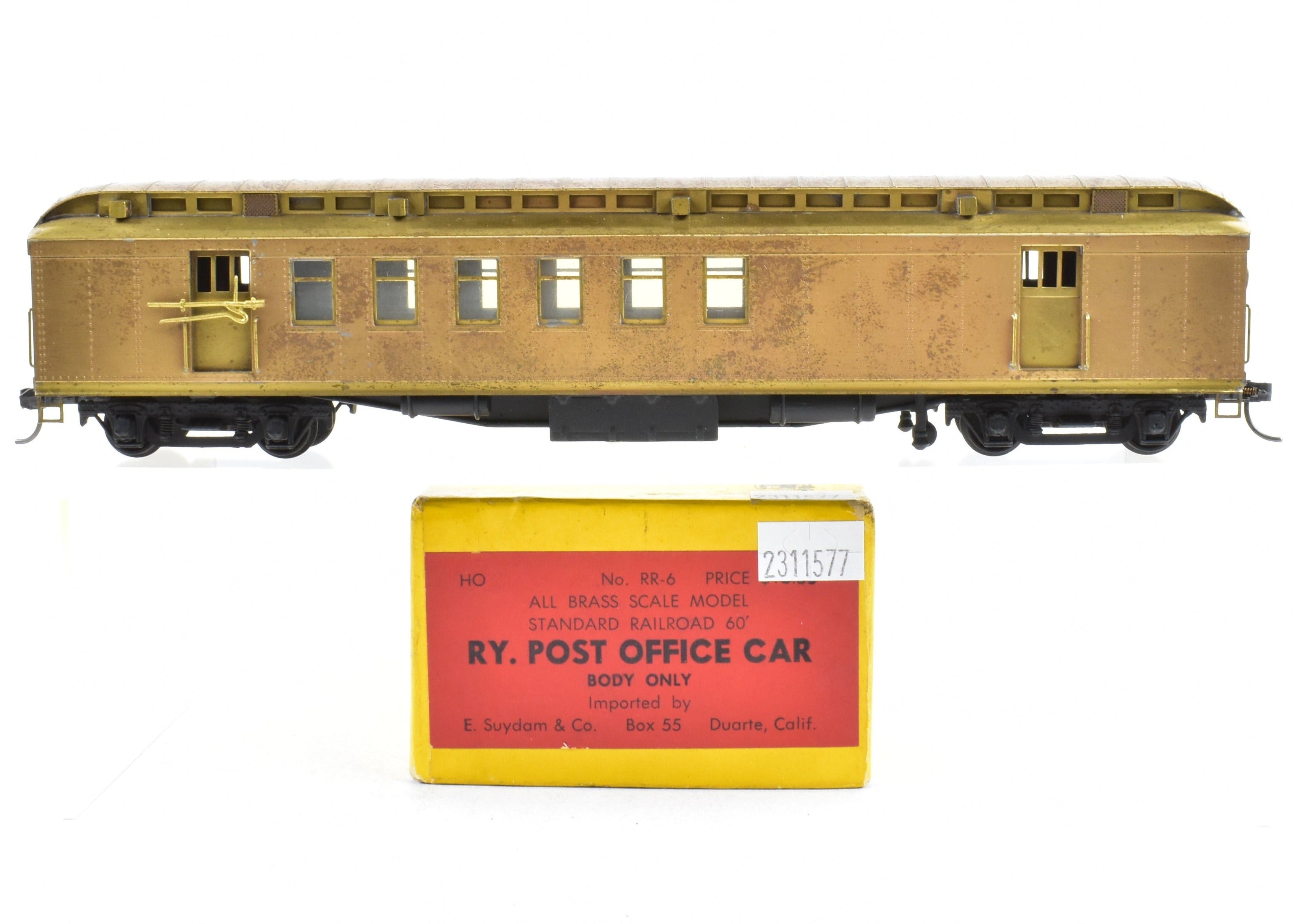 HO Scale Brass Suydam Model of AT&SF - Santa Fe Heavyweight 60-Foot Railway Post Office (RPO) with Central Valley Trucks