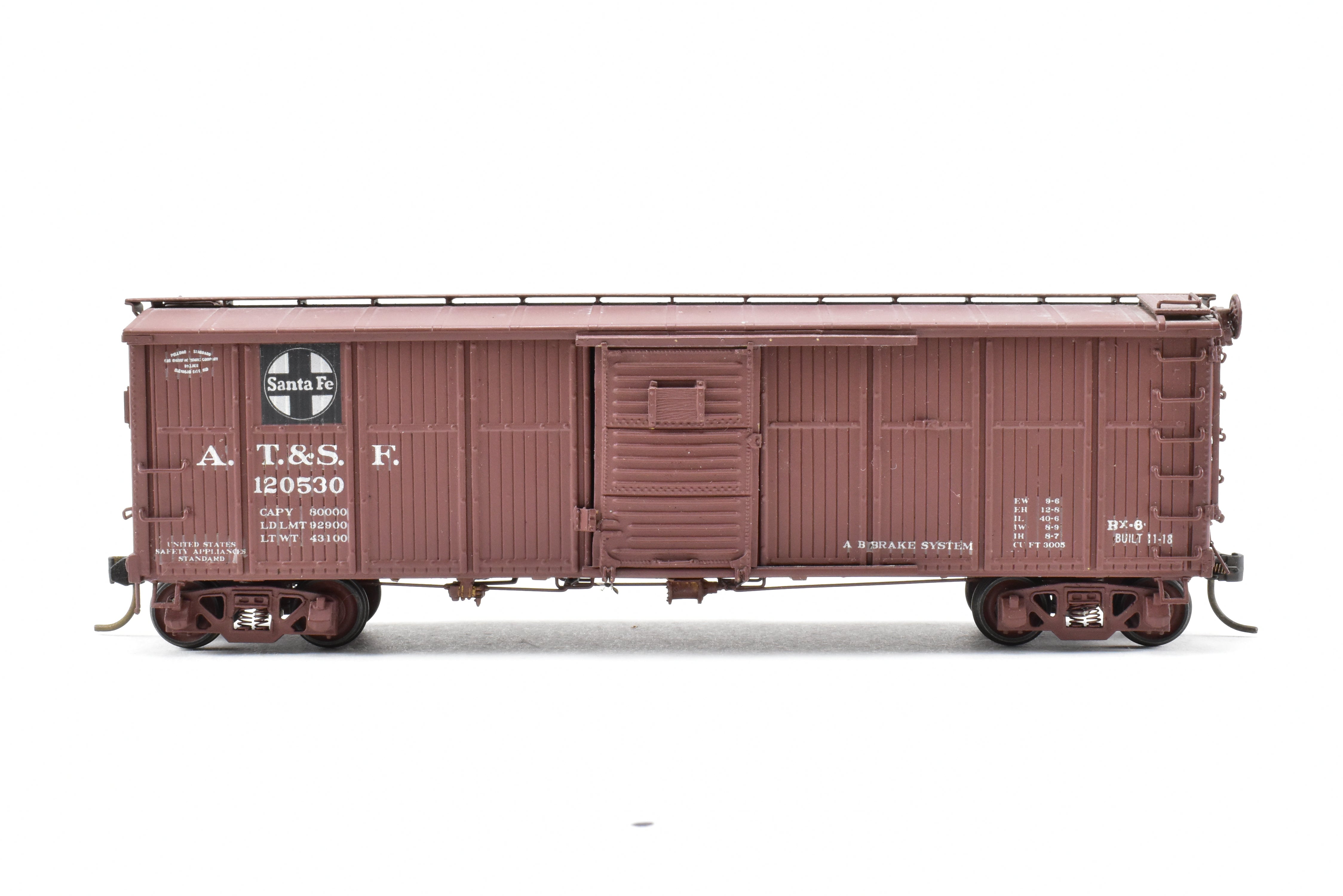 HO Scale Brass Model of Pecos River Brass ATSF - Santa Fe Bx - 6 Boxcar Featuring Ajax Brake Wheel and AB Brake System, Car Numbered CP #120530