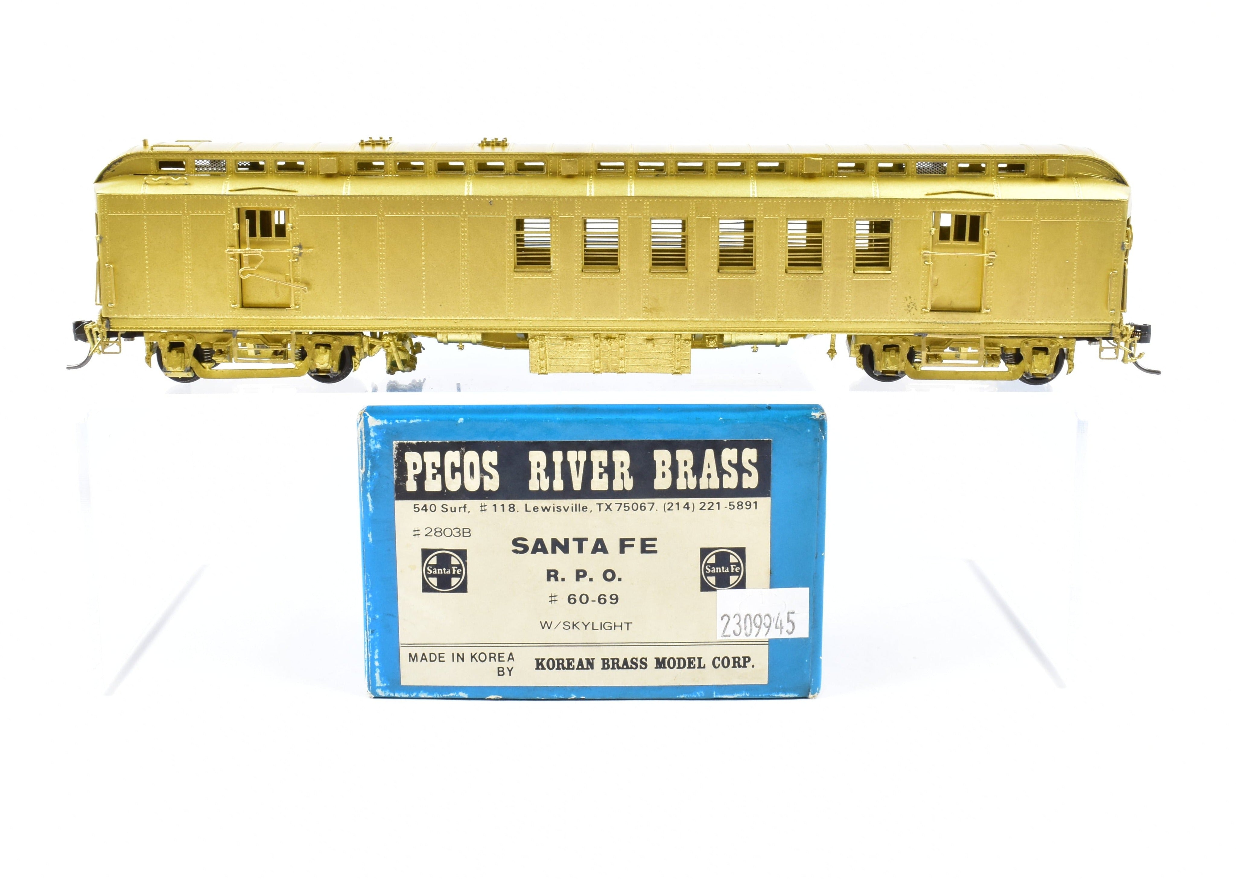 HO Scale Brass ATSF - Santa Fe Heavyweight RPO #60 - 69 with Skylight by Pecos River