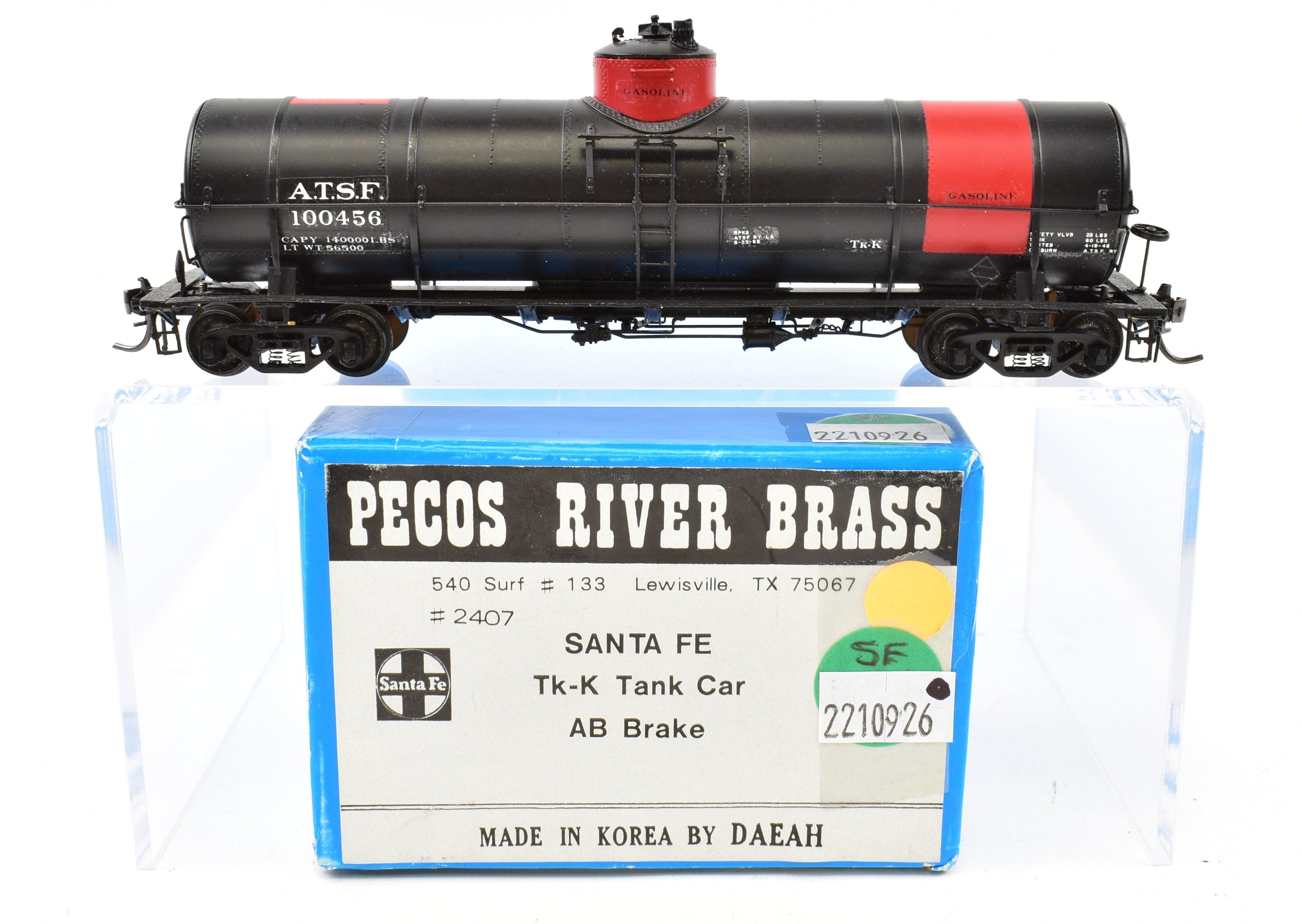 HO Scale Brass Model Pecos River Brass ATSF - Santa Fe Tk - k Tank Car with AB Brakes Featuring Custom Painted Design