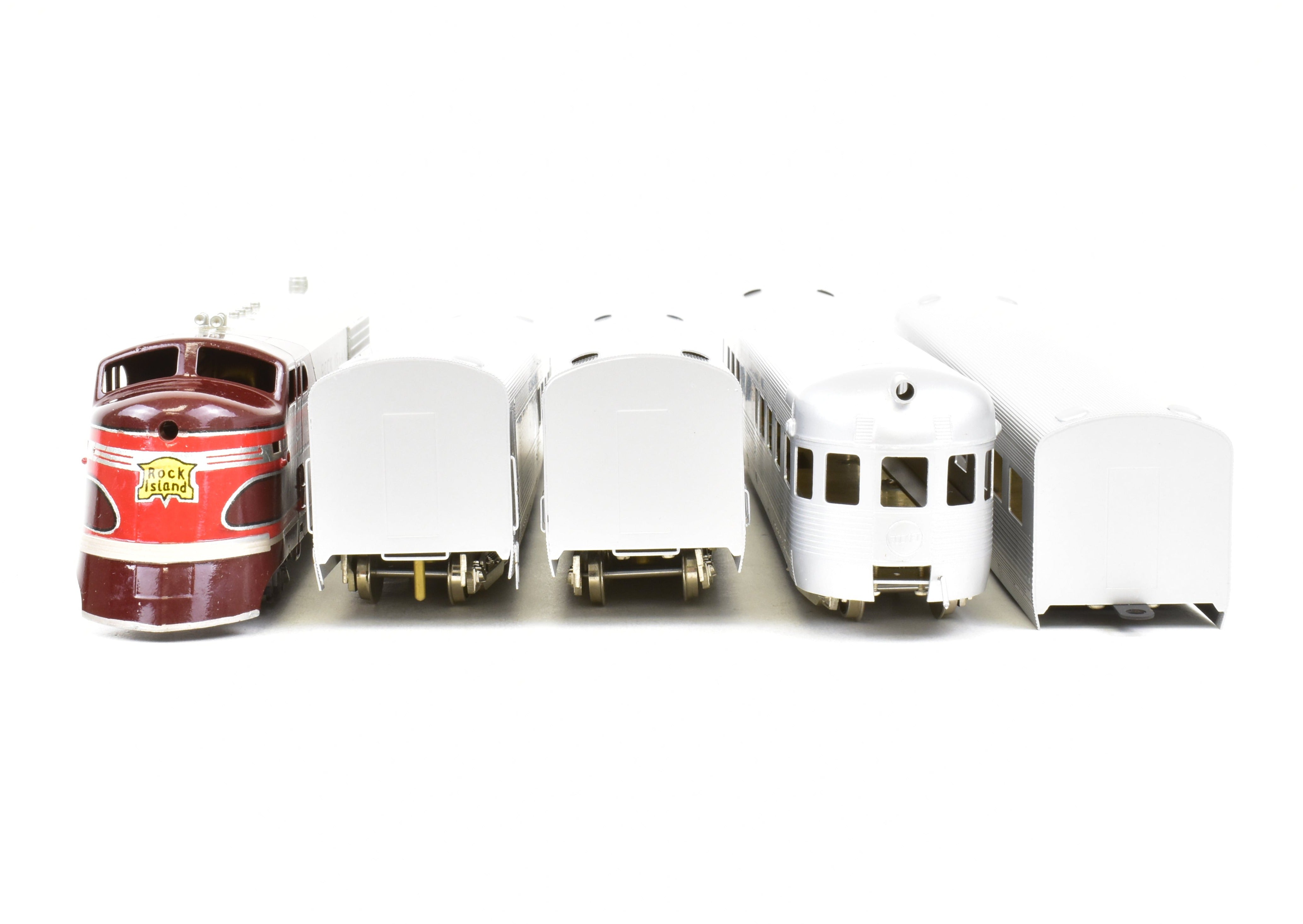HO Scale Brass Nickel Plate Products CRI&P - Rock Island Rocket TA Locomotive and 4-Car Set with an Additional Factory-Painted Car