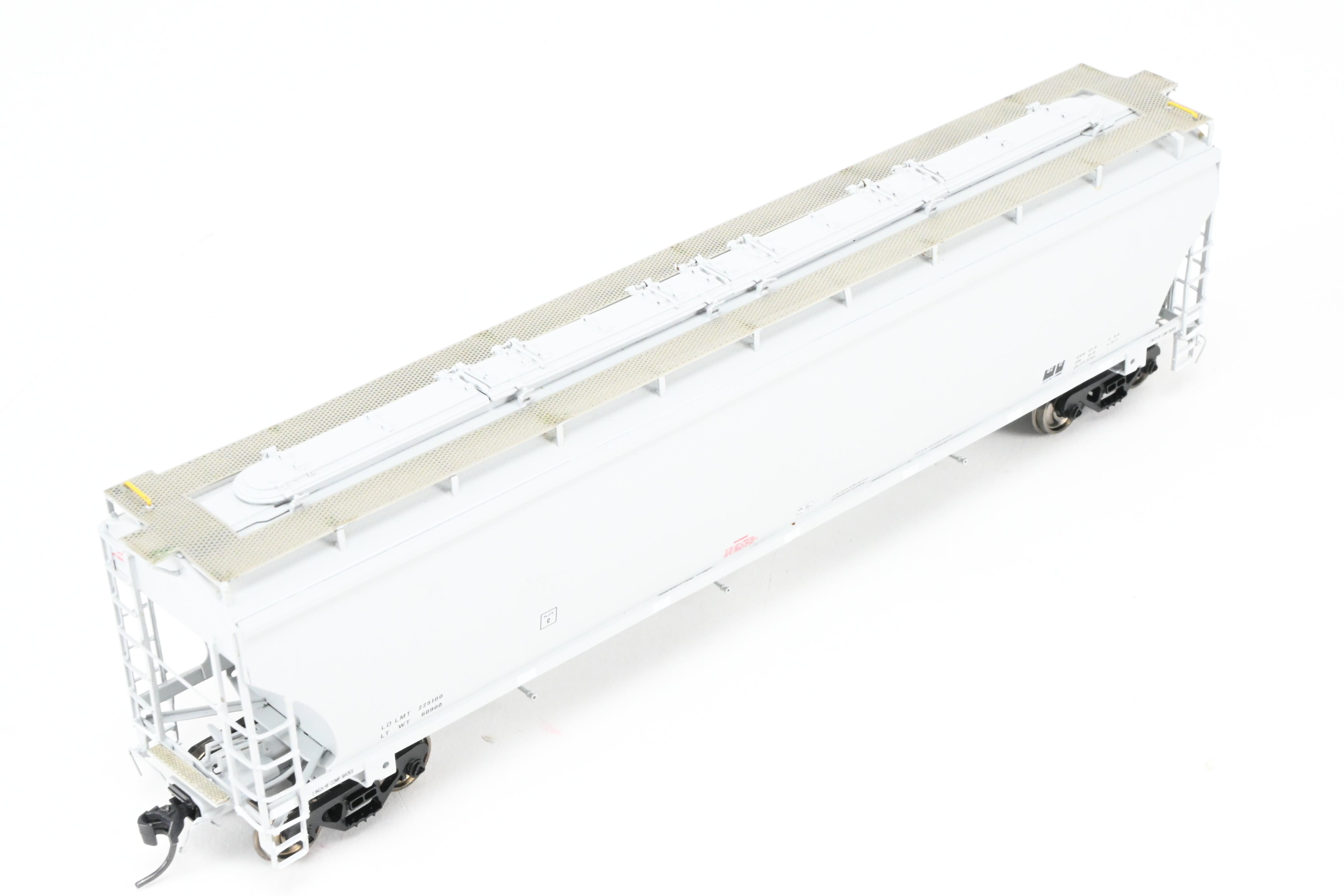 HO Scale Brass Model of Pecos River Brass's Trinity 5161 CF Covered Hopper Freight Car in FP Grey with Data Only Lettering
