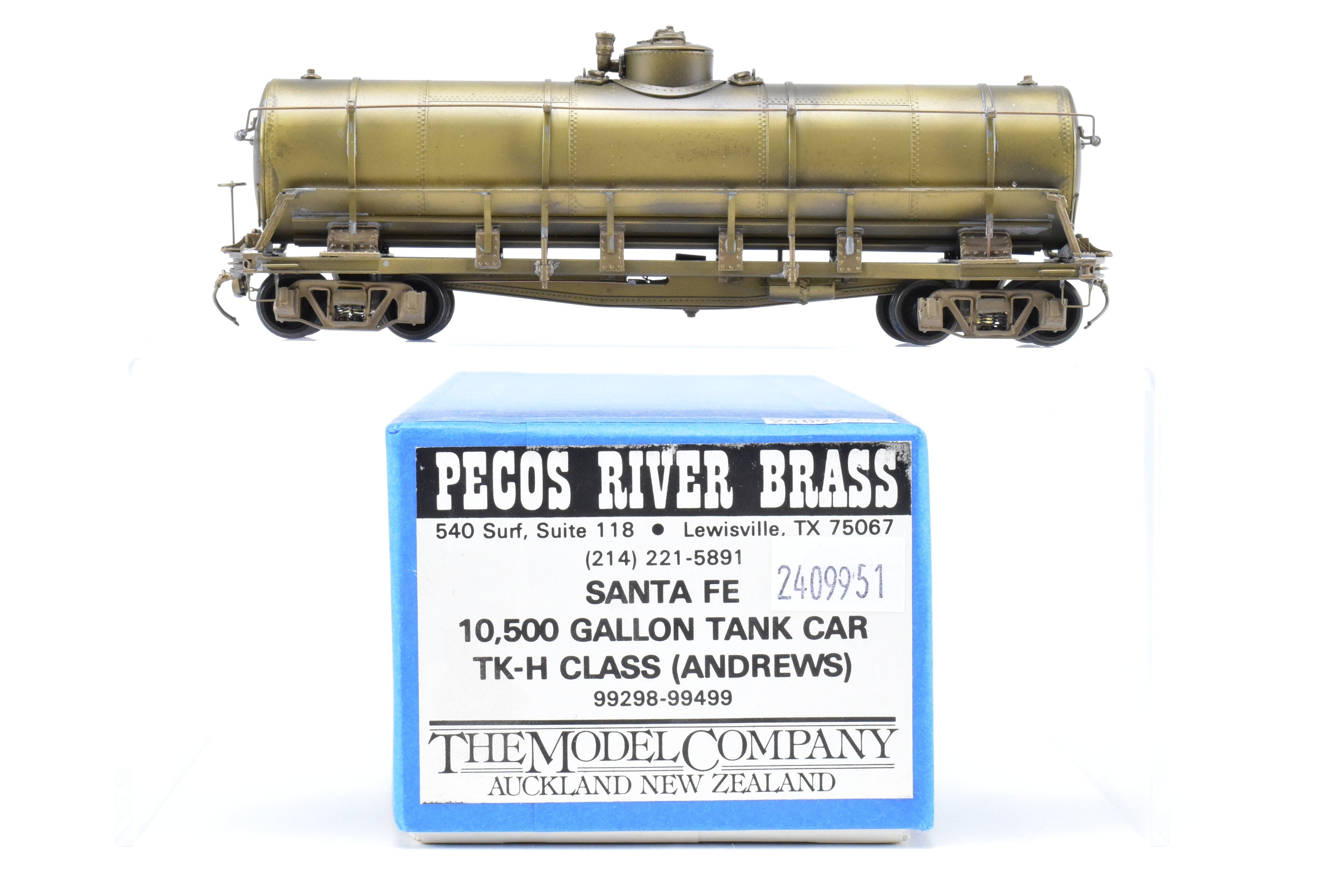 1989 HO Brass Pecos River ATSF - Santa Fe 10,500 Gallon TK - H Tank Car w/ Andrews Trucks