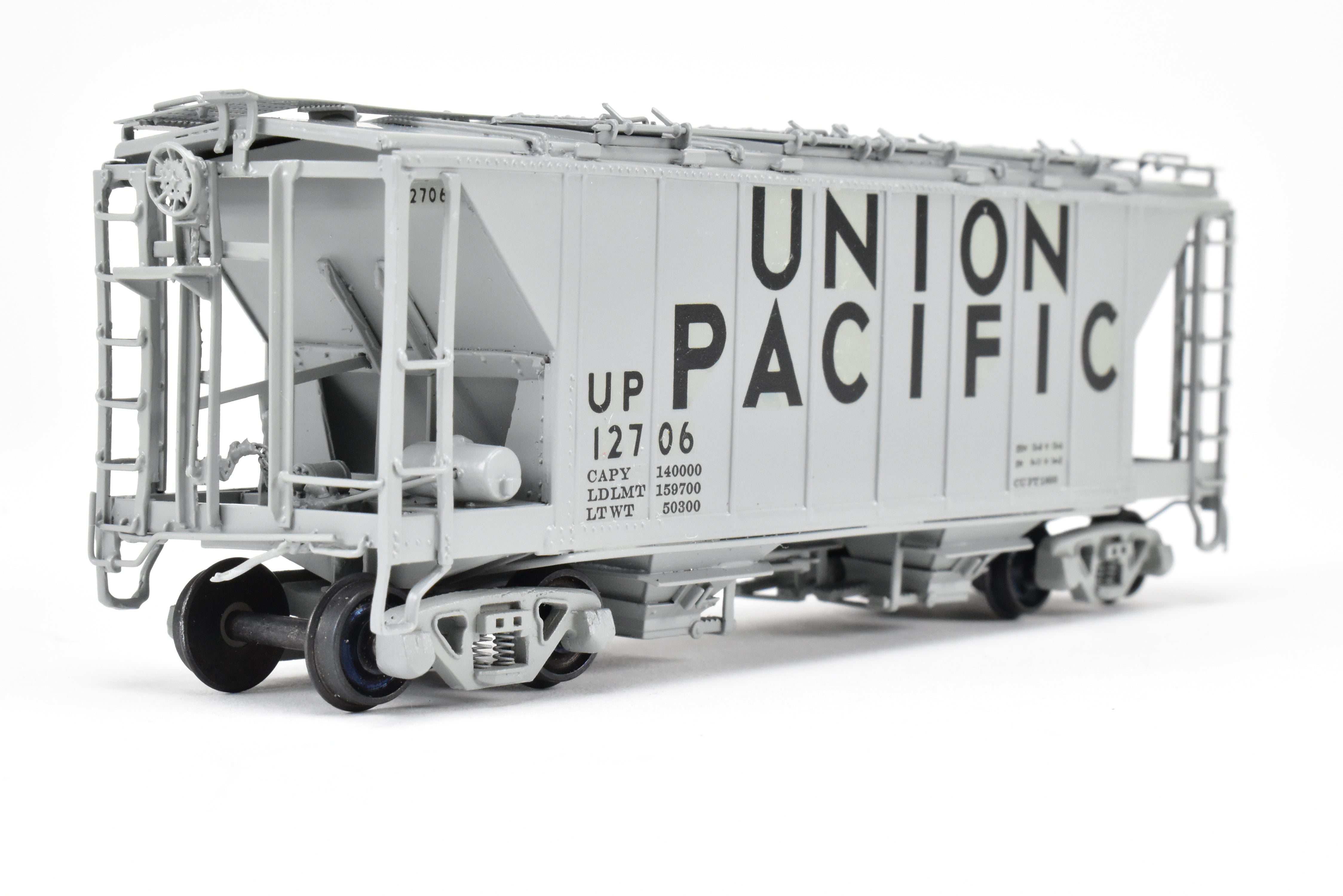 High - Quality HO Scale Brass Union Pacific ACF 34 - Foot Covered Hopper Model with Closed Sides and Square Hatches, Pecos River Brass Brand, CP #12706