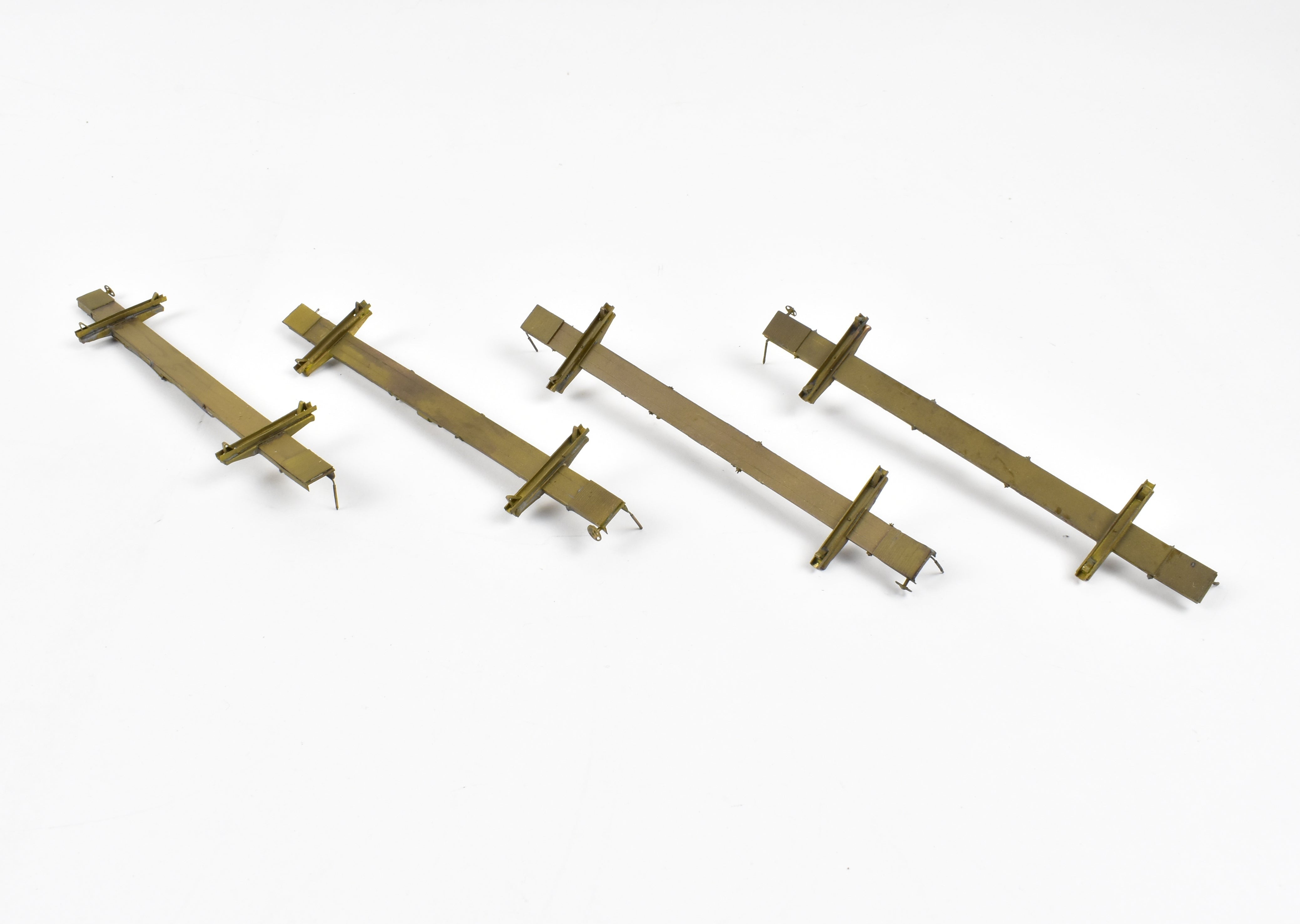 HO Scale Brass Model Train Set - Northwest Short Line Various Roads 43-Foot Skeleton Log Cars Four-Pack without Trucks