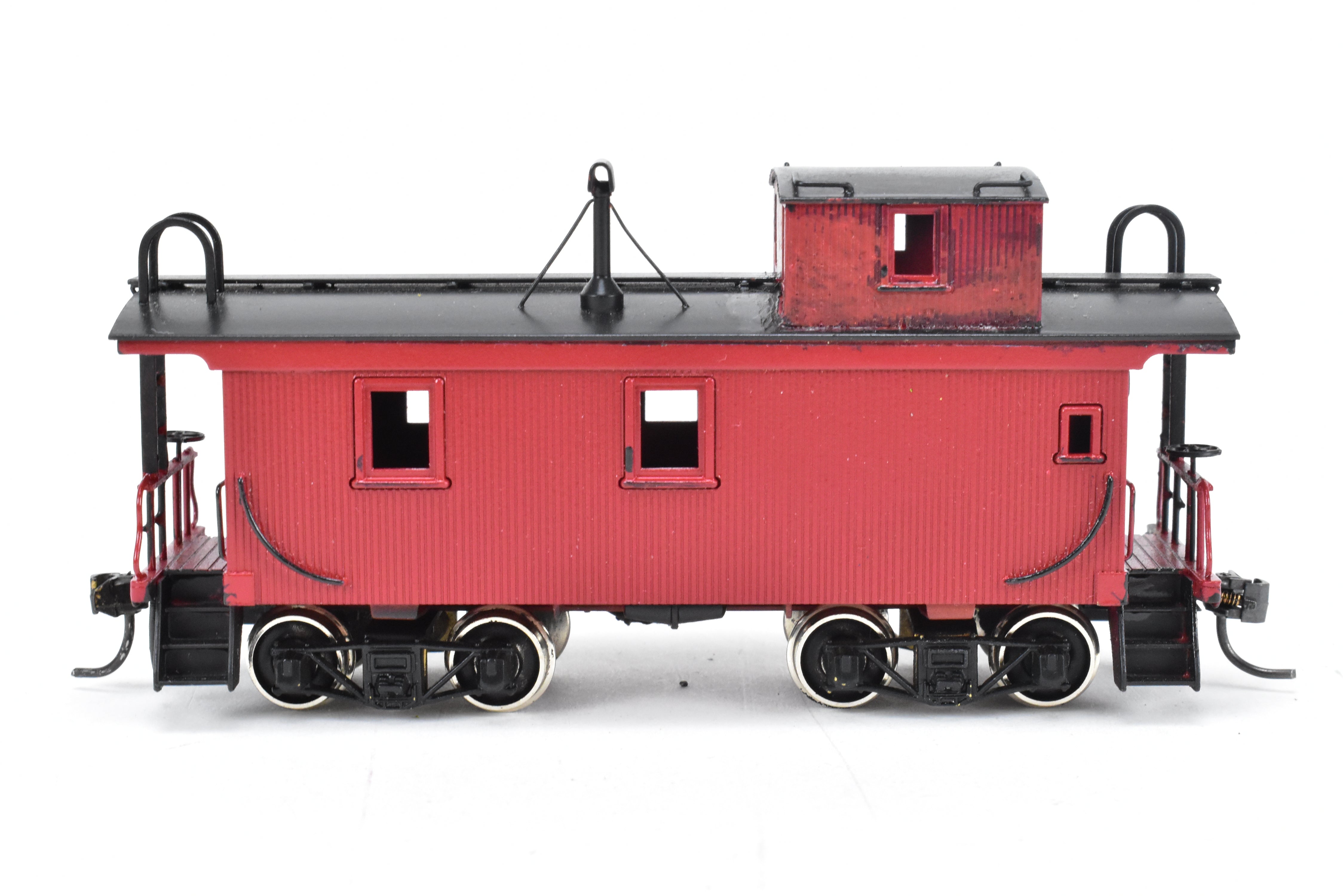 HO Scale Brass Model of Northwest Short Line (NWSL) and Northern Pacific (NP) 1700 Series Wood Caboose, Unlettered Custom - Painted in Caboose Red with Black Roof