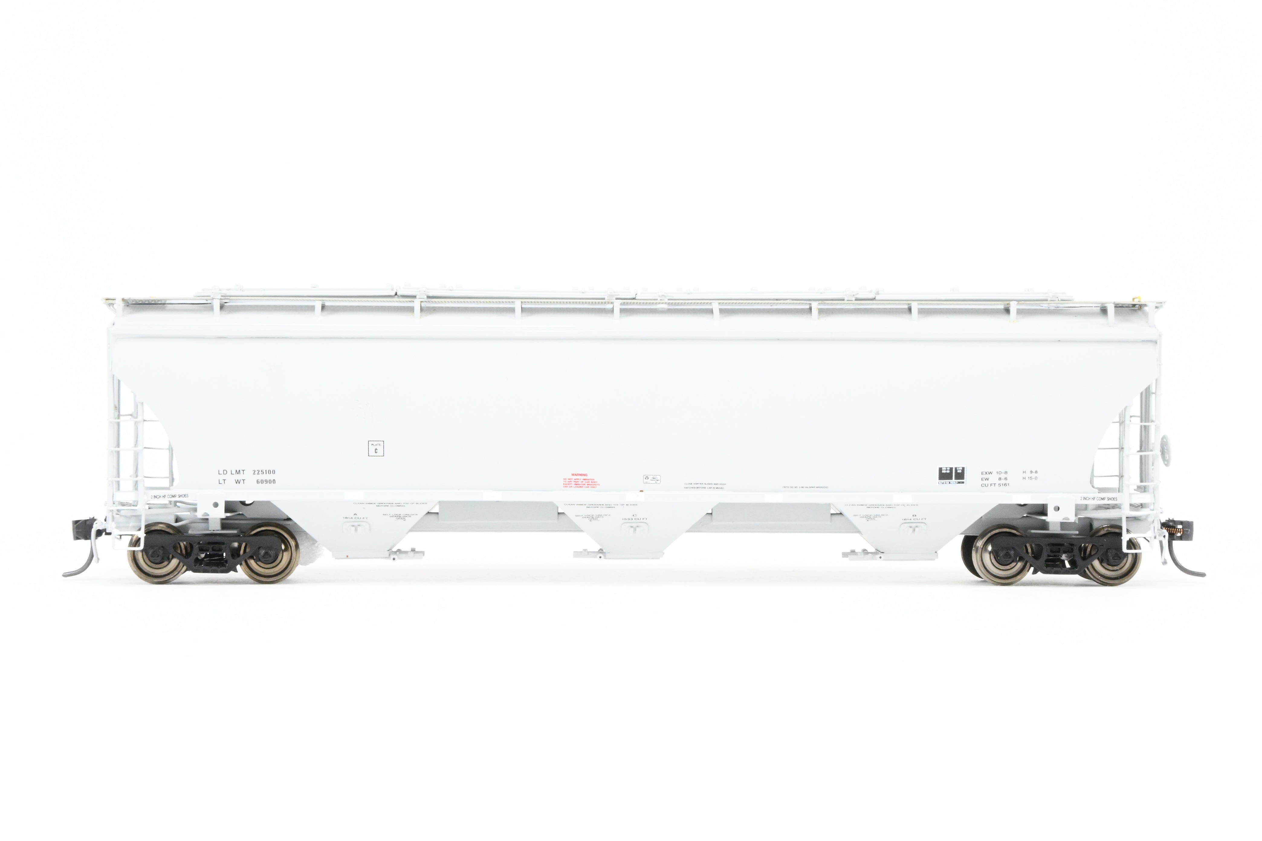 HO Scale Brass Model of Pecos River Brass's Trinity 5161 CF Covered Hopper Freight Car in FP Grey with Data Only Lettering