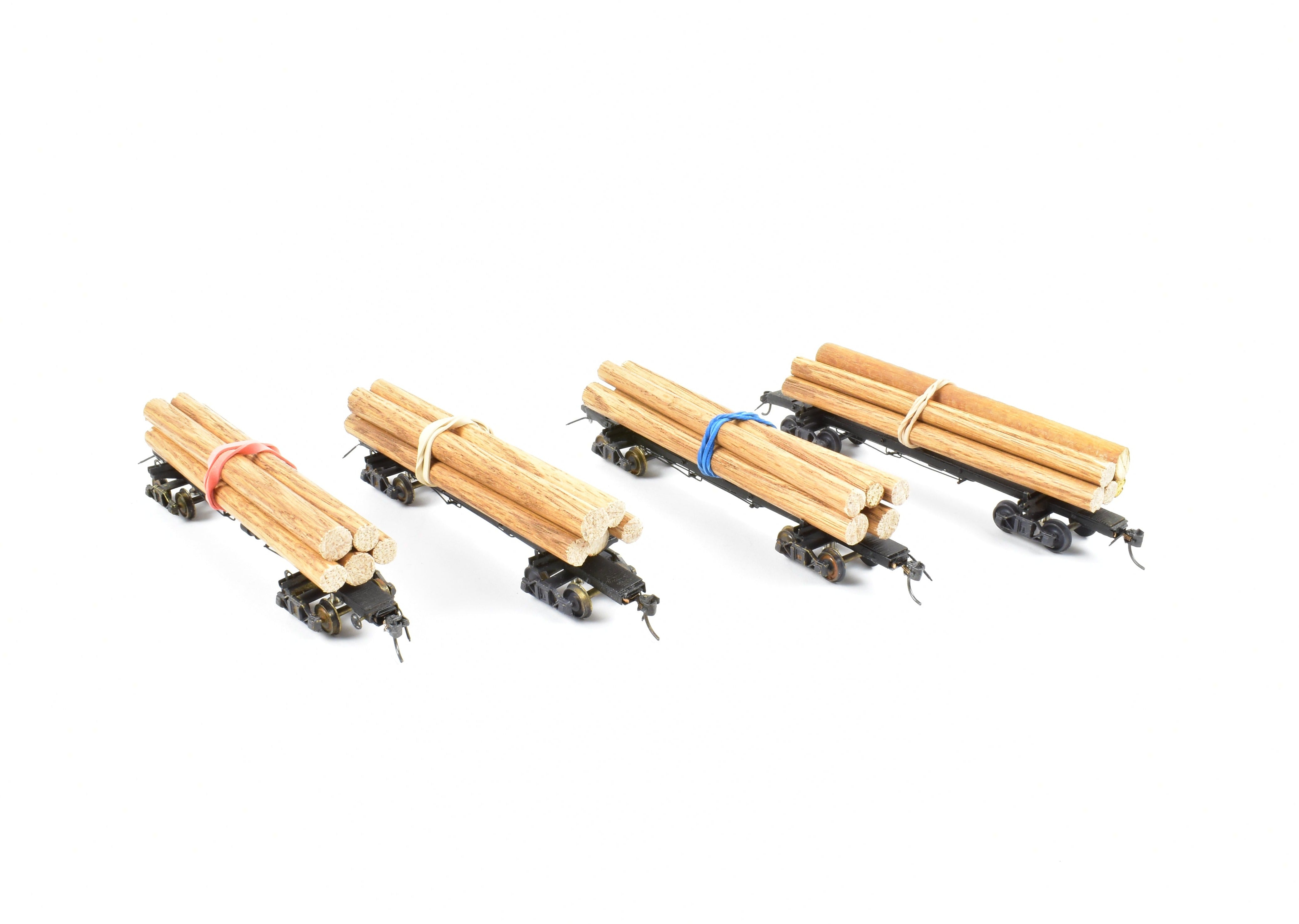 HO Brass NWSL 4-Pack 50' Skeleton Log Cars with Trucks and Loads, CP