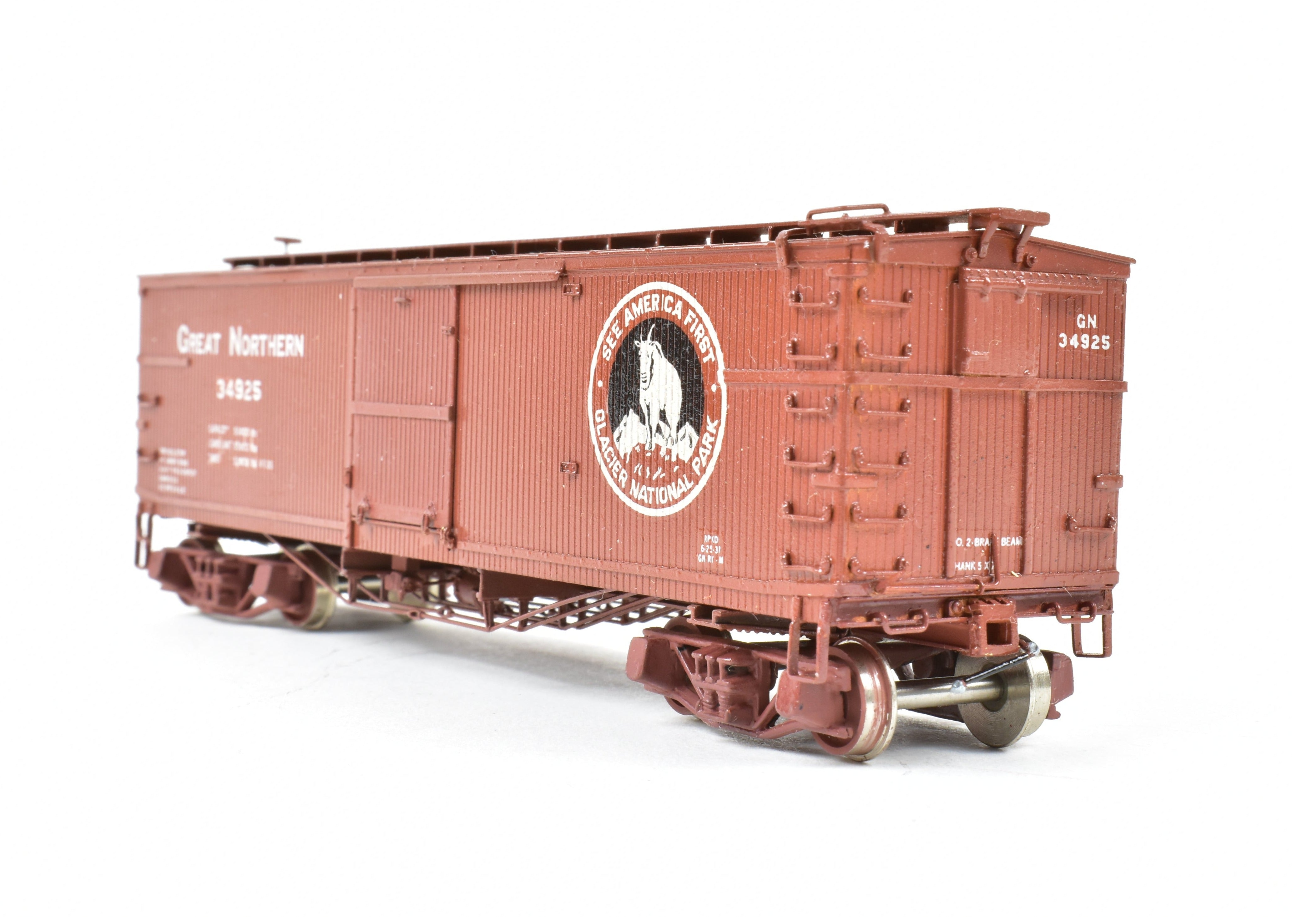 HO Scale Brass Nickel Plated Great Northern 40-Foot Boxcar Model with AB Brake System, Custom Painted Boxcar No. 34925 by Nickel Plate Products