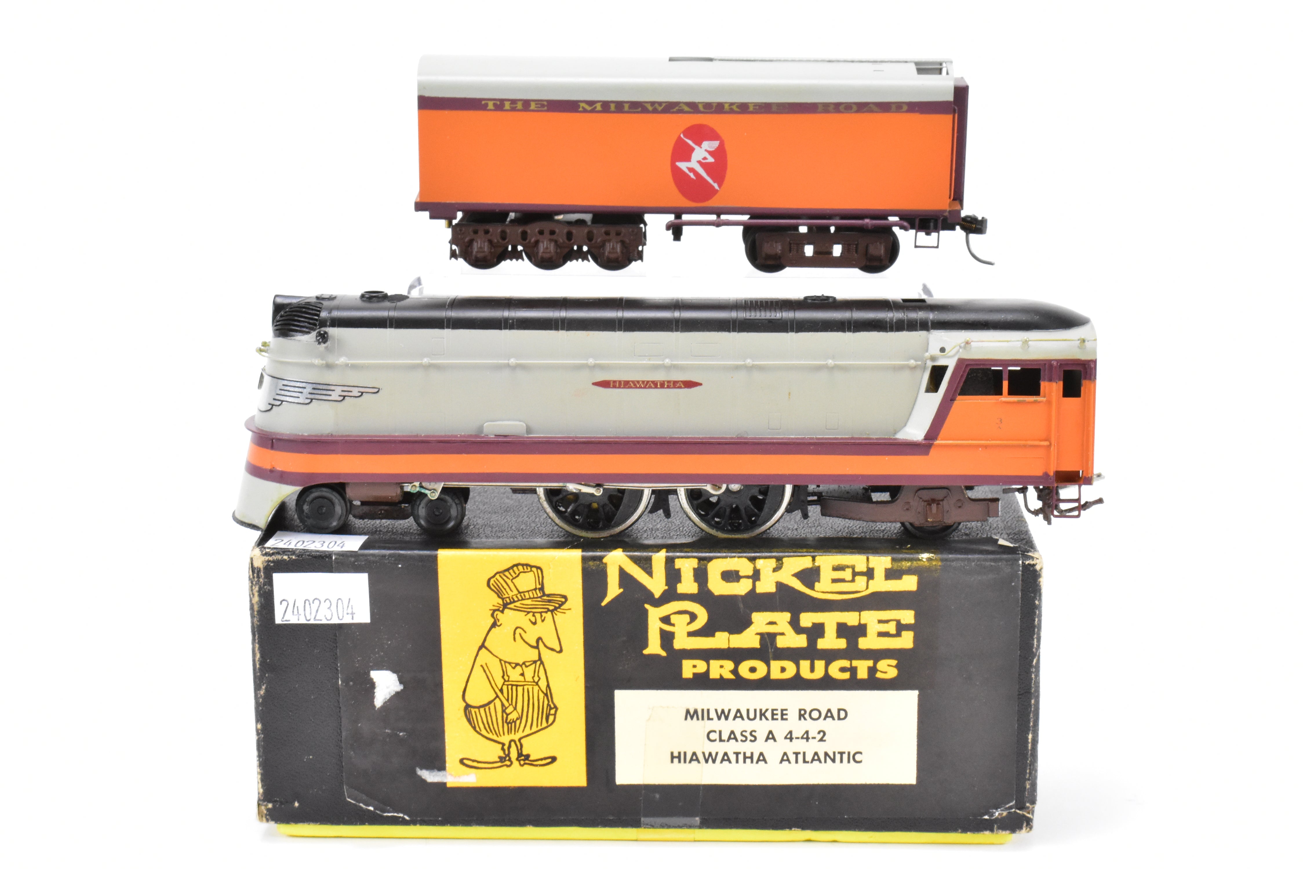 HO Scale Brass NPP Nickel - Plated Milwaukee Road Class A 4 - 4 - 2 Streamlined Hiawatha Atlantic w/Slight Foam Damage